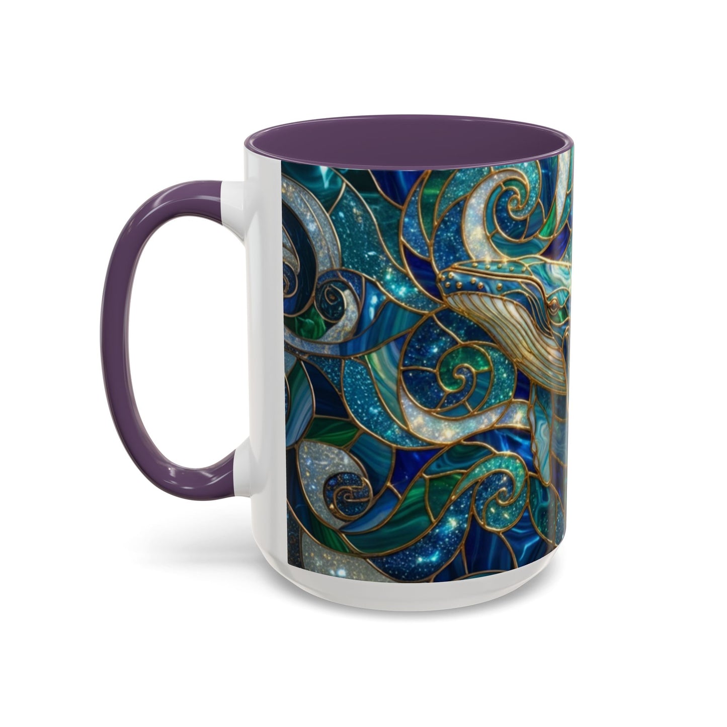 Stained Glass Whale Mug, Ocean Art Coffee Cup, Blue Sea Life Design, Nautical Gift For Ocean Lovers, Colorful Stained Glass Whale Cup