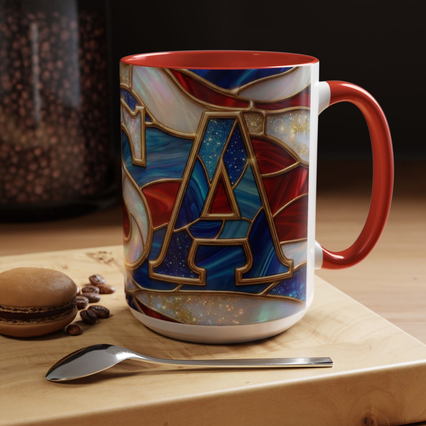 USA Patriotic Coffee Mug, Stained Glass USA Mug, Red White Blue Ceramic Mug, American Flag Style Mug, 11oz 15oz Mug