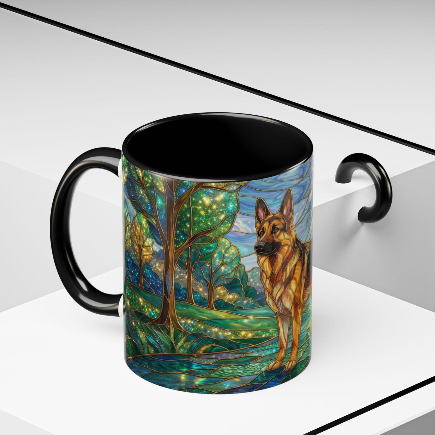 Stained Glass German Shepherd Mug, Dog Lover Coffee Mug, German Shepherd Art Cup, Pet Memorial Gift, Colorful Dog Mug, Nature Art Mug