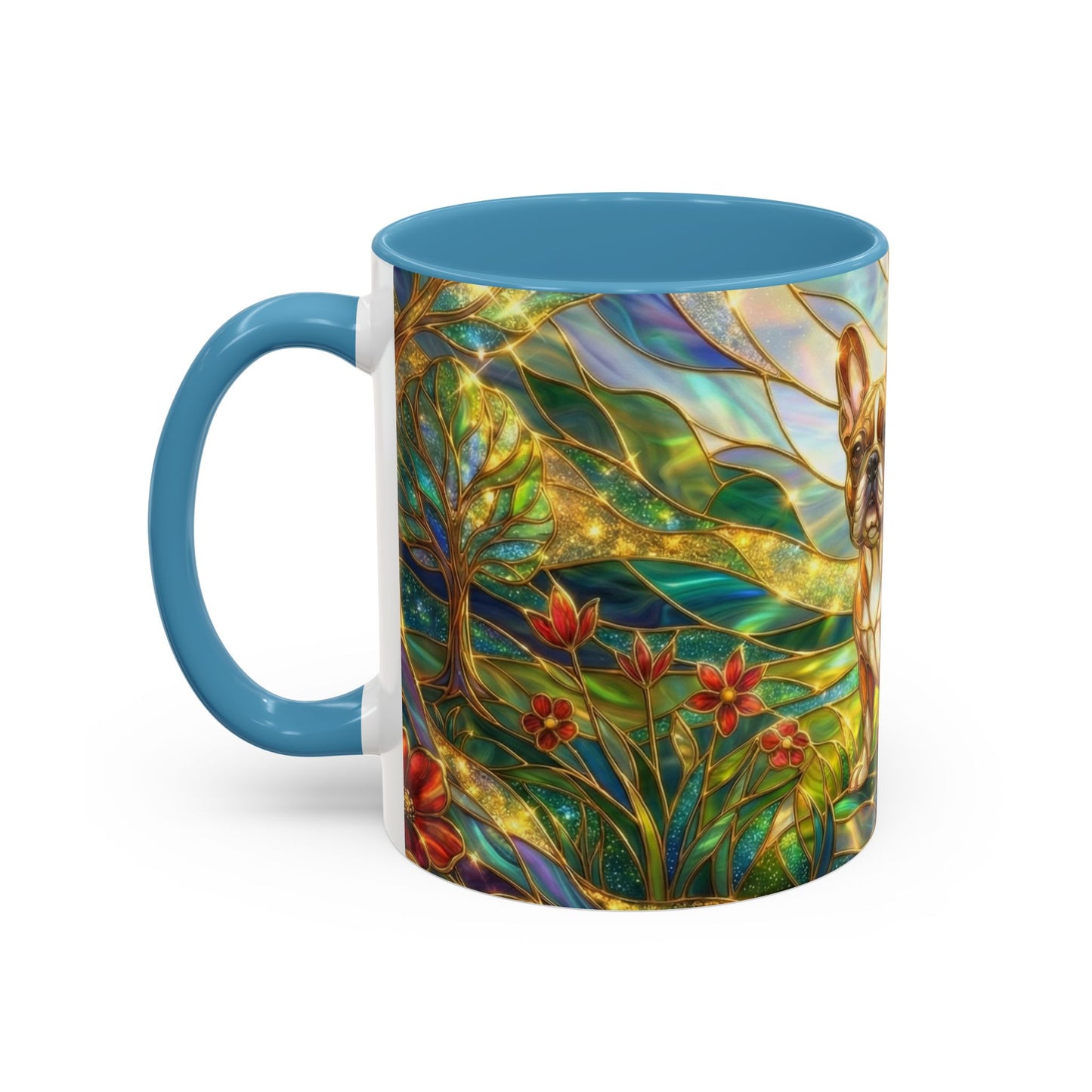Stained Glass French Bulldog Mug, Frenchie Dog Coffee Mug, Dog Lover Gift Cup, Colorful Art Nouveau Dog Mug, Pet Lover Gift