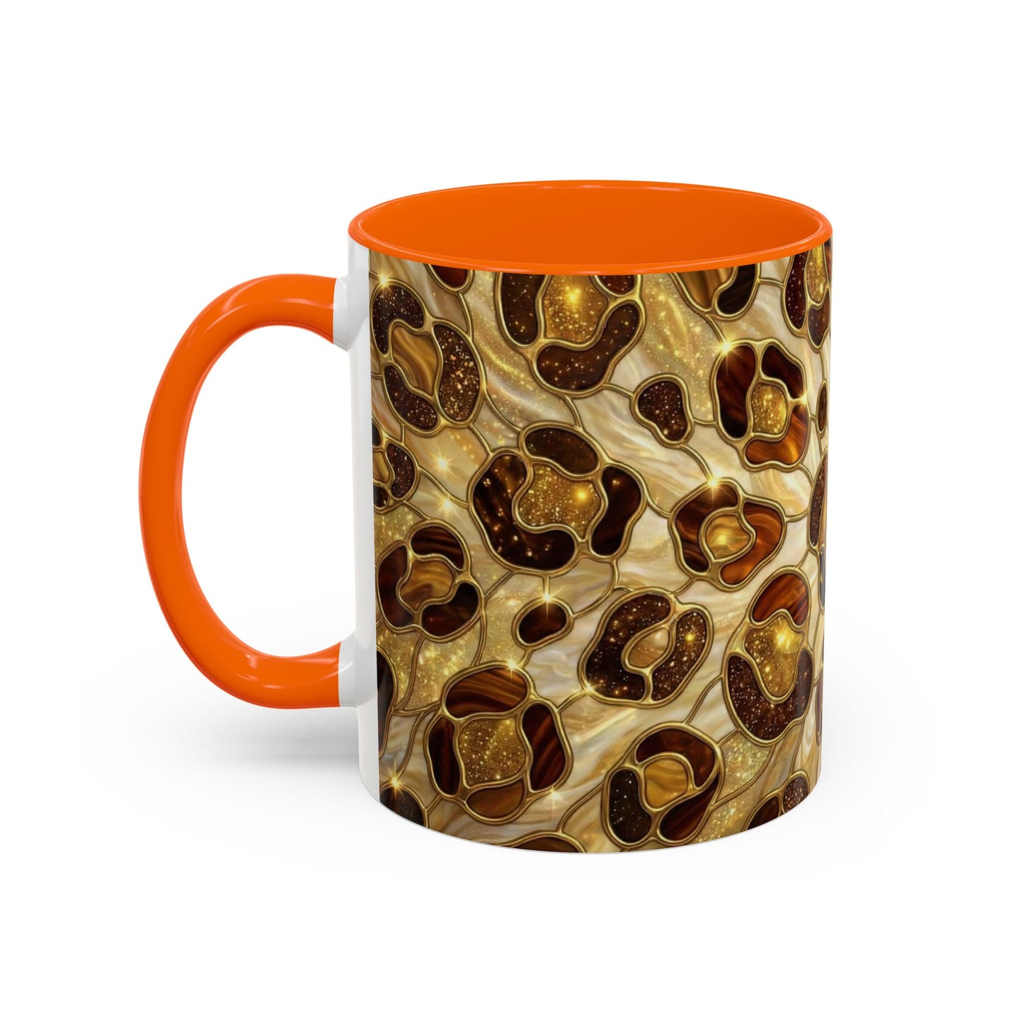 Stained Glass Leopard Print Mug, Gold Cheetah Coffee Cup, Luxury Animal Print Gift, Glam Mosaic Tea Mug, Trendy Desk Decor For Her Gifts