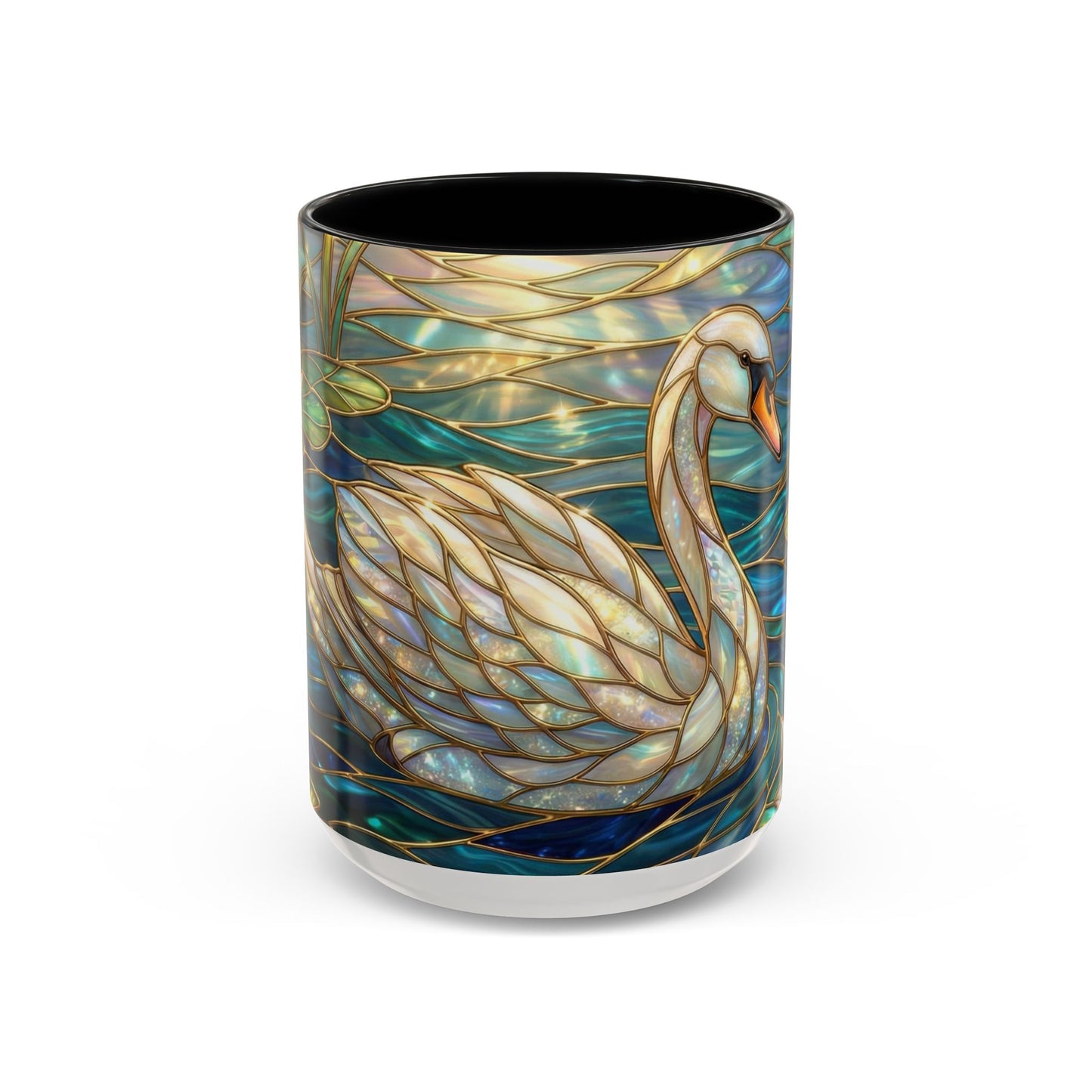 Stained Glass Swan Mug, Swan Coffee Cup, Elegant Swan Art Mug, Nature Decor Gift, Lake Swan Mug, Serene Animal Coffee Cup