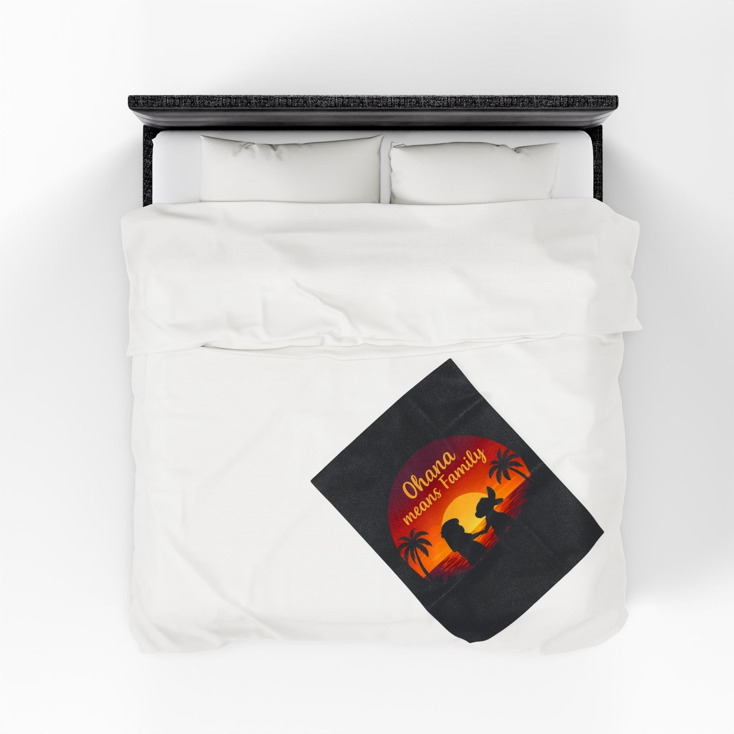 Ohana Means Family Blanket – Hawaiian Sunset Throw, Tropical Bedding, Stitch-Inspired Gift