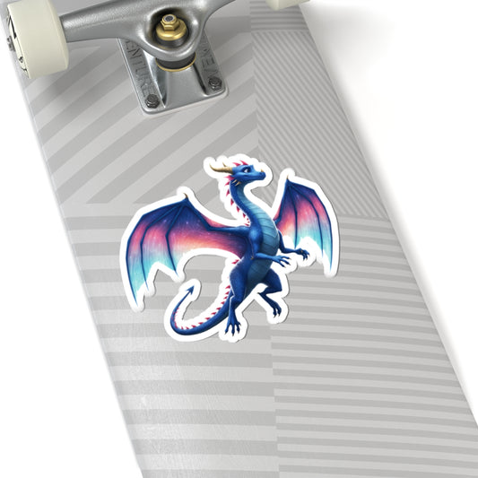 Elegant Blue and Pink Fantasy Dragon Vinyl Sticker - Waterproof Laptop Kiss-Cut Decal for Dragon Lovers, DnD Gifts & Planner Decor