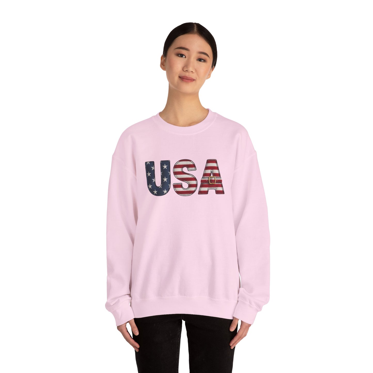 Faux Patchwork USA Sweatshirt, Patriotic Quilt Style Top, Rustic Americana Crewneck, 4th of July Shirt, Country USA Sweater, Vintage Flag Top