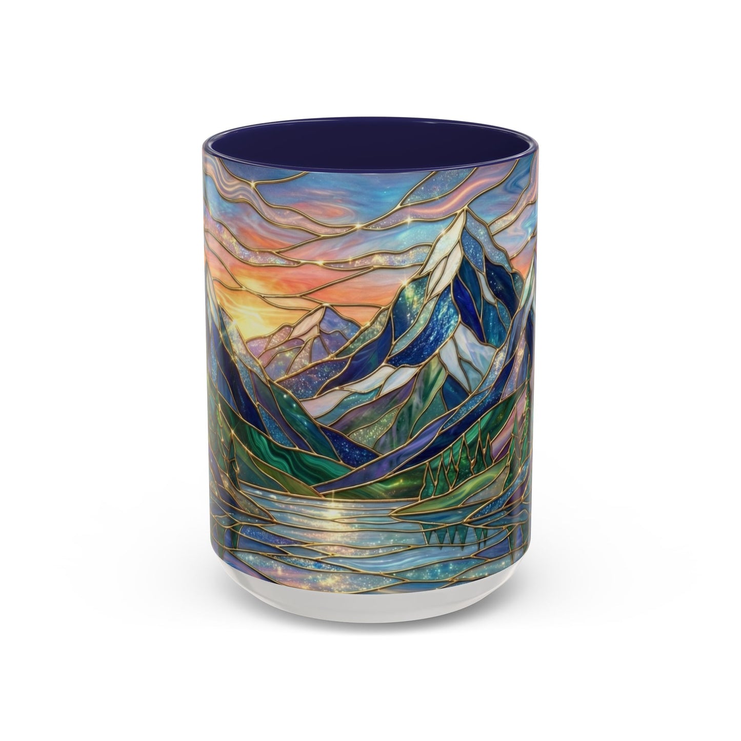 Stained Glass Mountain Mug, Sunset Mountain Landscape Coffee Cup, Nature Ceramic Mug With Forest And River, 11oz 15oz Gift
