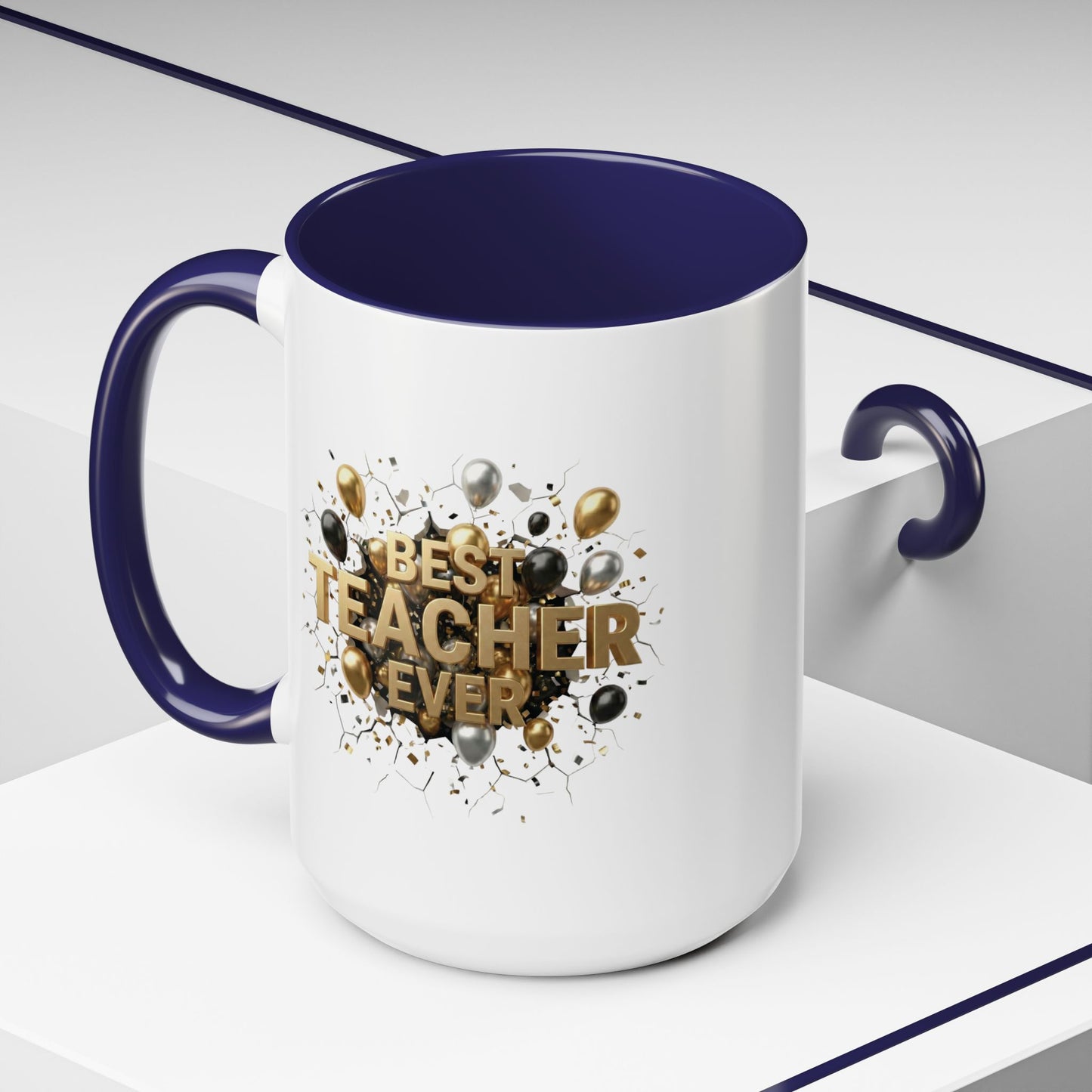 Personalized Teacher Mug, Best Teacher Ever Gift, Custom Educator Coffee Cup, 3D Gold Balloon Design, Teacher Appreciation Present