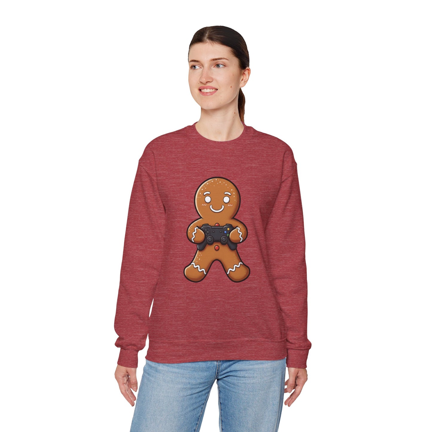 Gamer Gingerbread Sweatshirt | Funny Christmas Sweater | Cute Holiday Crewneck for Gamers | Cozy Unisex Winter Gift