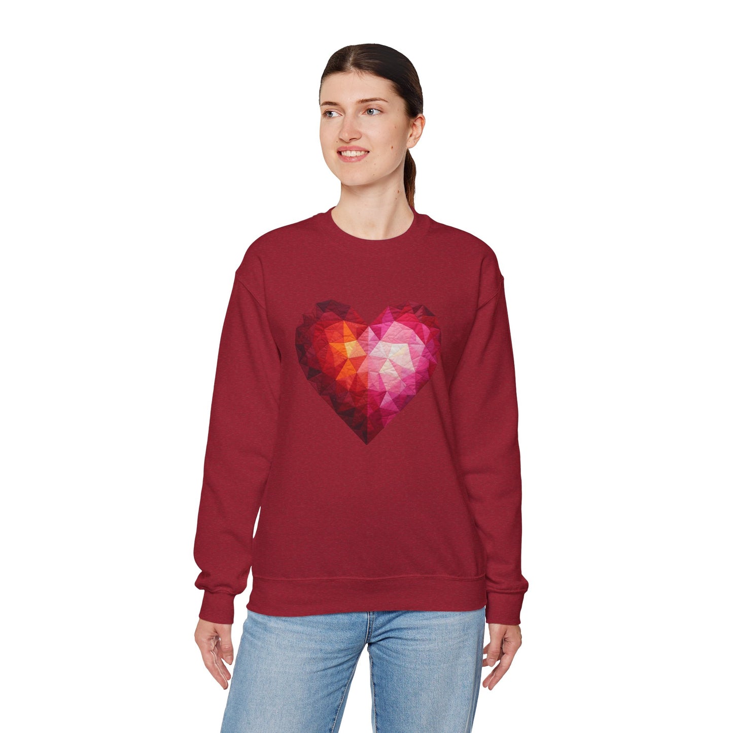 Faux Patchwork Heart Sweatshirt, Geometric Heart Sweater, Cute Valentines Sweatshirt, Cozy Pink Heart Crewneck, Winter Heart Pullover