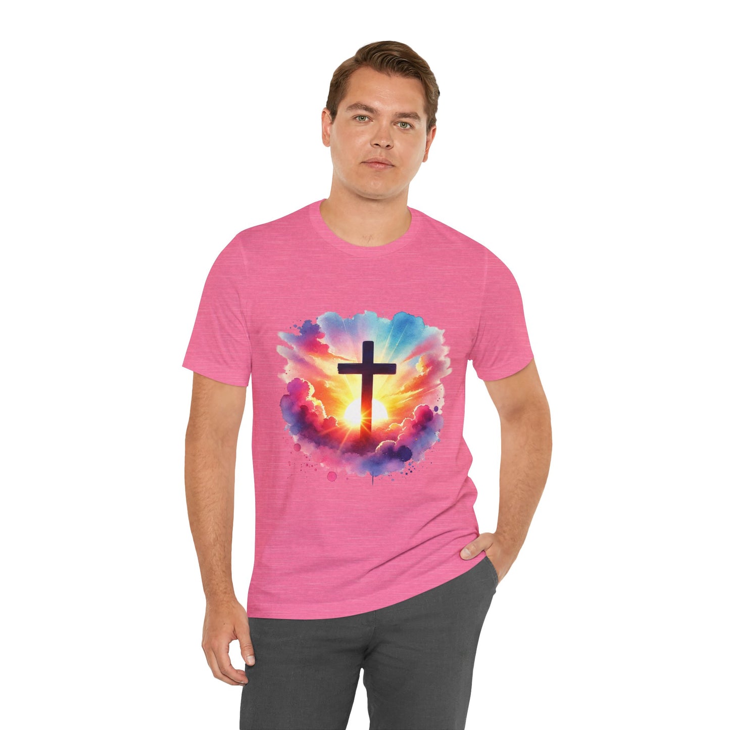 Faith Cross Sunburst Christian Tee | Inspirational Christian T-Shirt | Colorful Sunrise Cross Shirt | Faith Gifts for Women Men