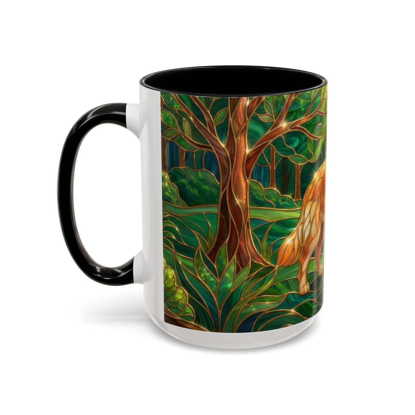 Stained Glass Golden Retriever Mug, Dog Lover Coffee Cup, Forest Dog Art Ceramic Mug, Pet Lover Gift, 11oz 15oz