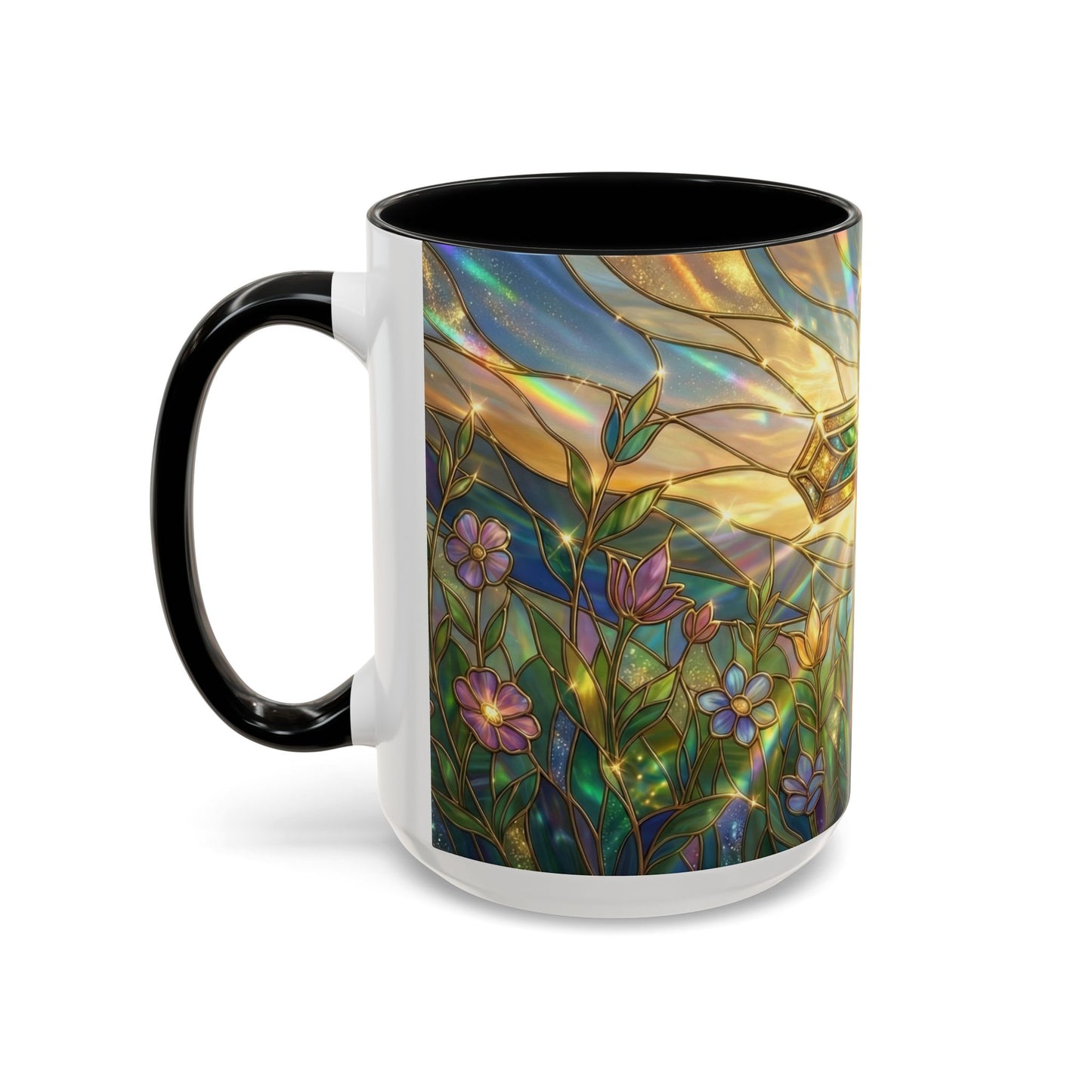 Stained Glass Cross Mug, Christian Coffee Cup With Floral Design, Faith Inspired Ceramic Mug, Religious Gift, 11oz 15oz