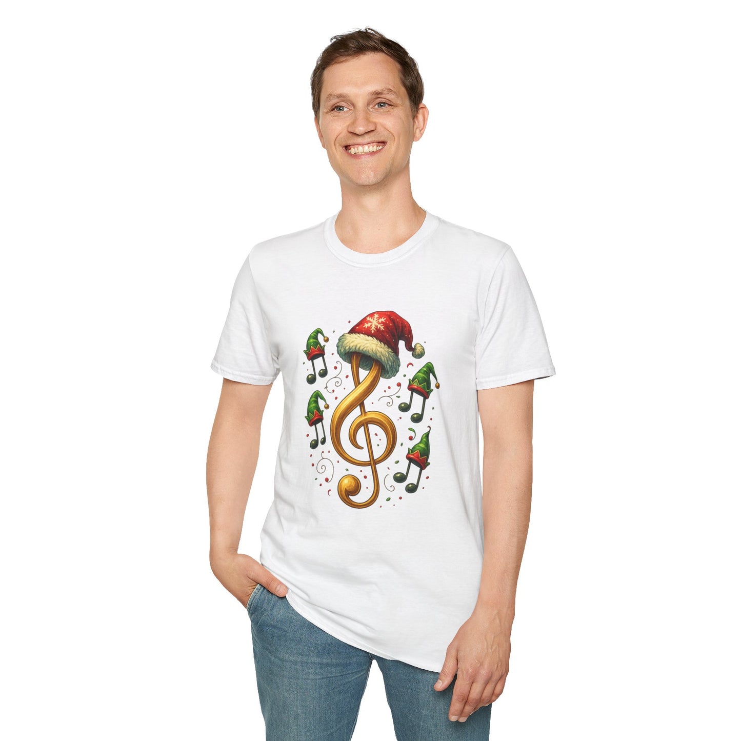 Christmas Music Shirt, Treble Clef Santa Hat Tee, Music Notes Elf Hats Christmas Shirt, Holiday Music Lover Gift, Funny Music Teacher Tee