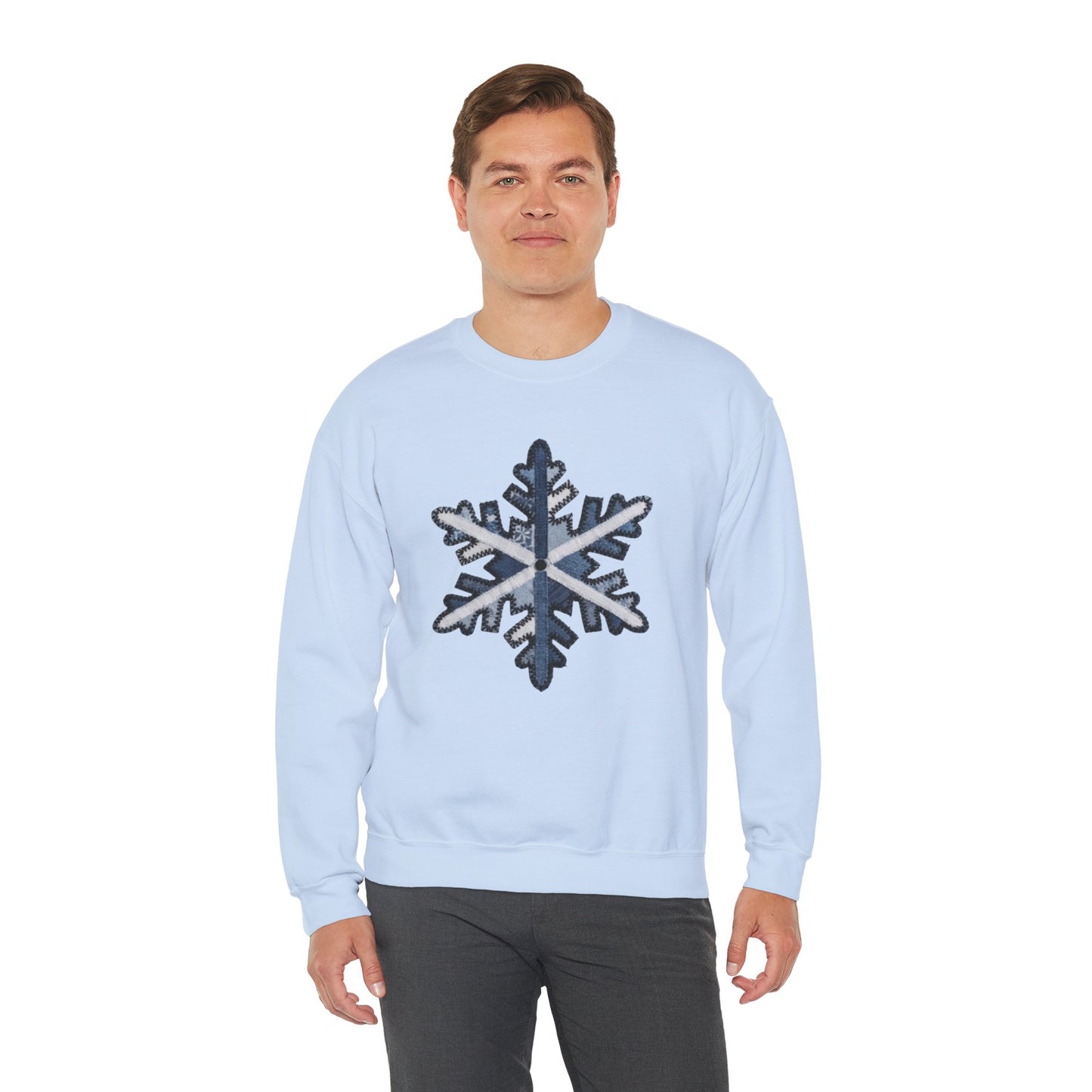 Faux Patchwork Snowflake Sweatshirt, Winter Snowflake Crewneck, Cozy Christmas Sweatshirt, Holiday Patchwork Sweater, Winter Gift