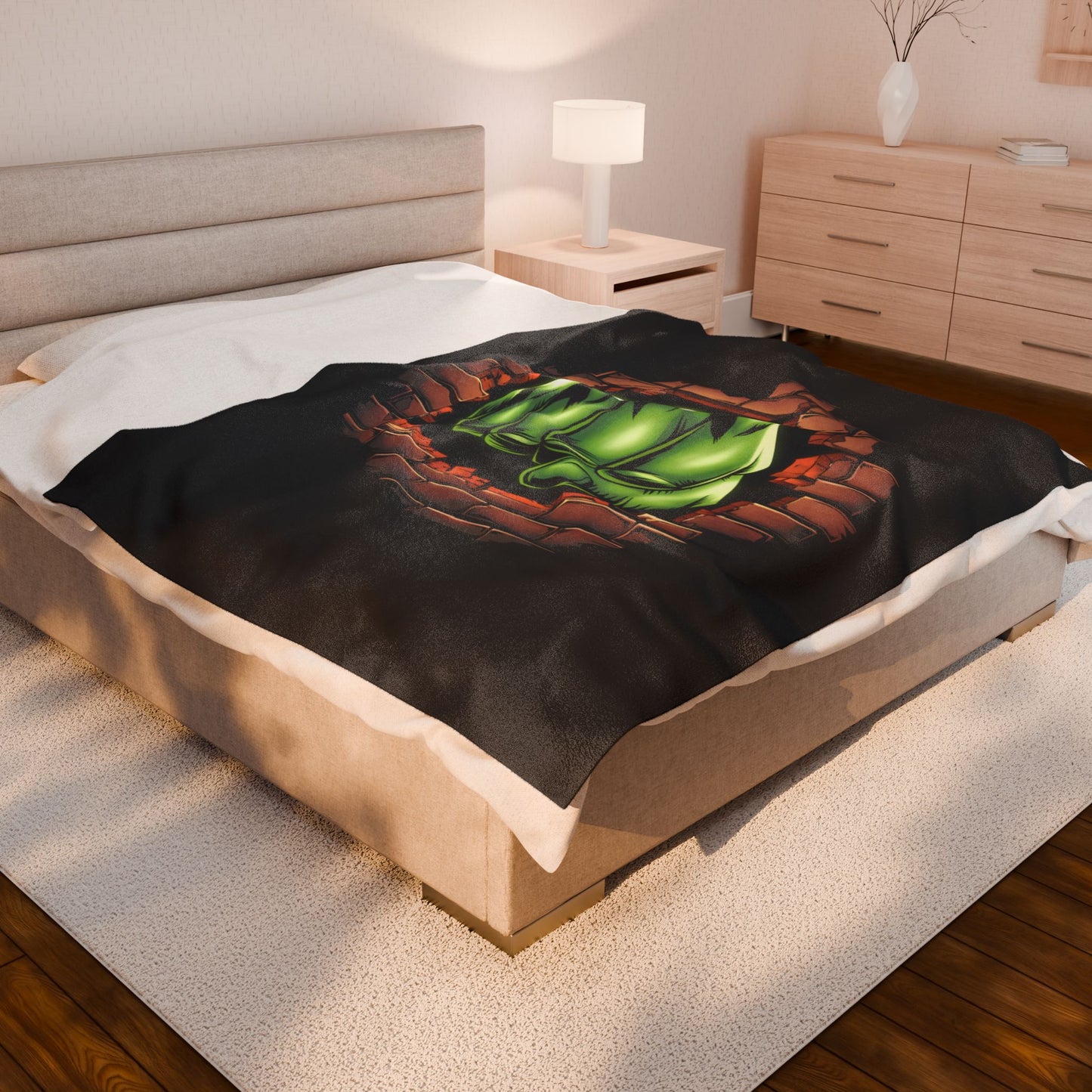 Plush Blanket Green Fist Smash Design, Green Throw, Green Comic Blanket, Geeky Decor