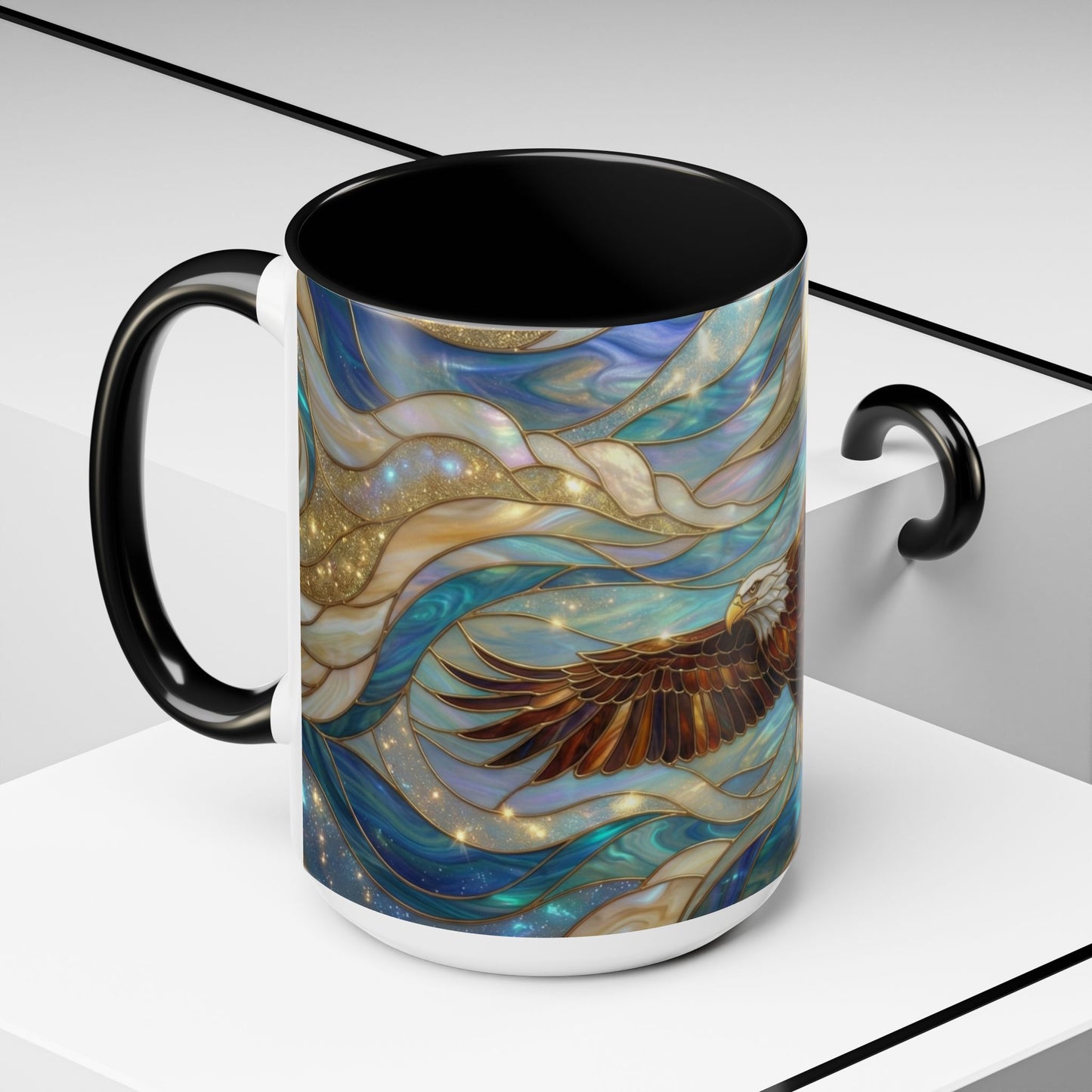 Stained Glass Eagle Mug, Bald Eagle Coffee Mug, Patriotic Eagle Cup, Wildlife Art Mug, Freedom Bird Mug, Nature Art Gift