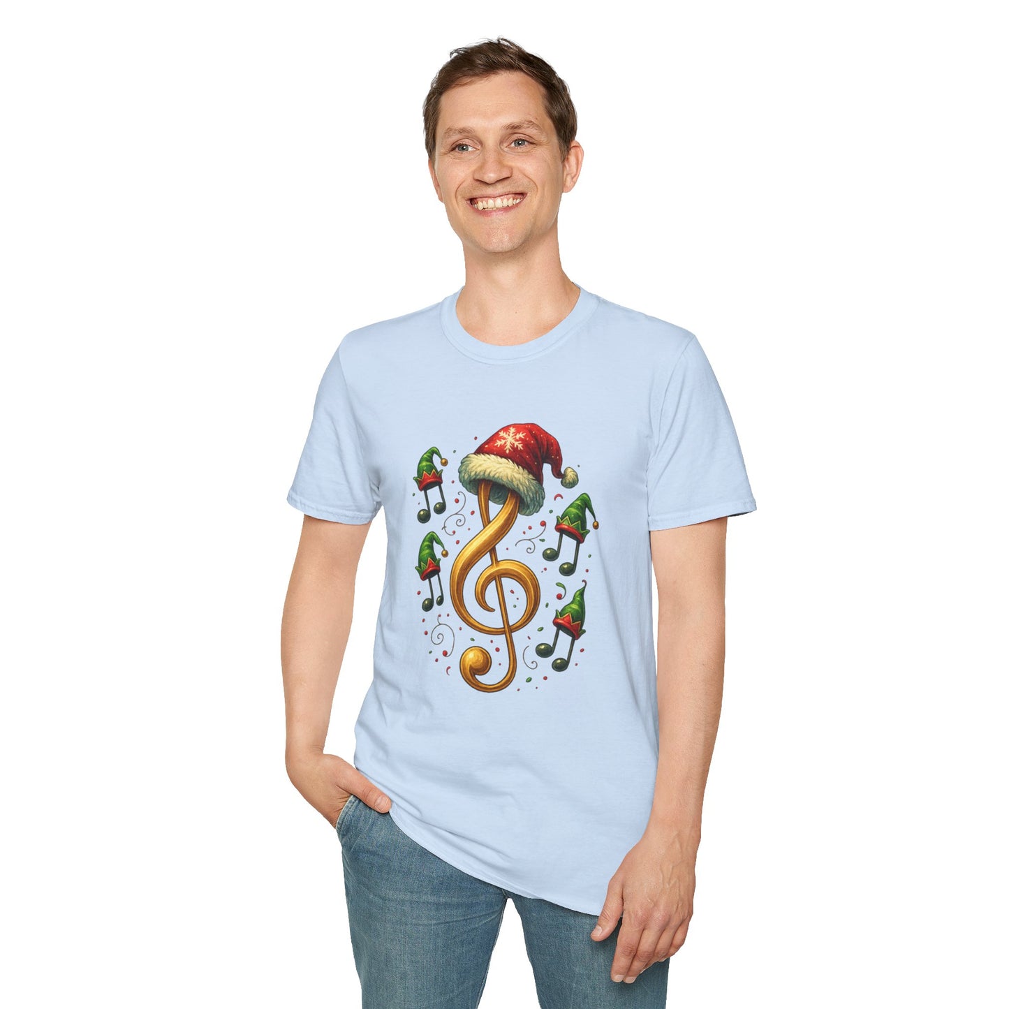 Christmas Music Shirt, Treble Clef Santa Hat Tee, Music Notes Elf Hats Christmas Shirt, Holiday Music Lover Gift, Funny Music Teacher Tee