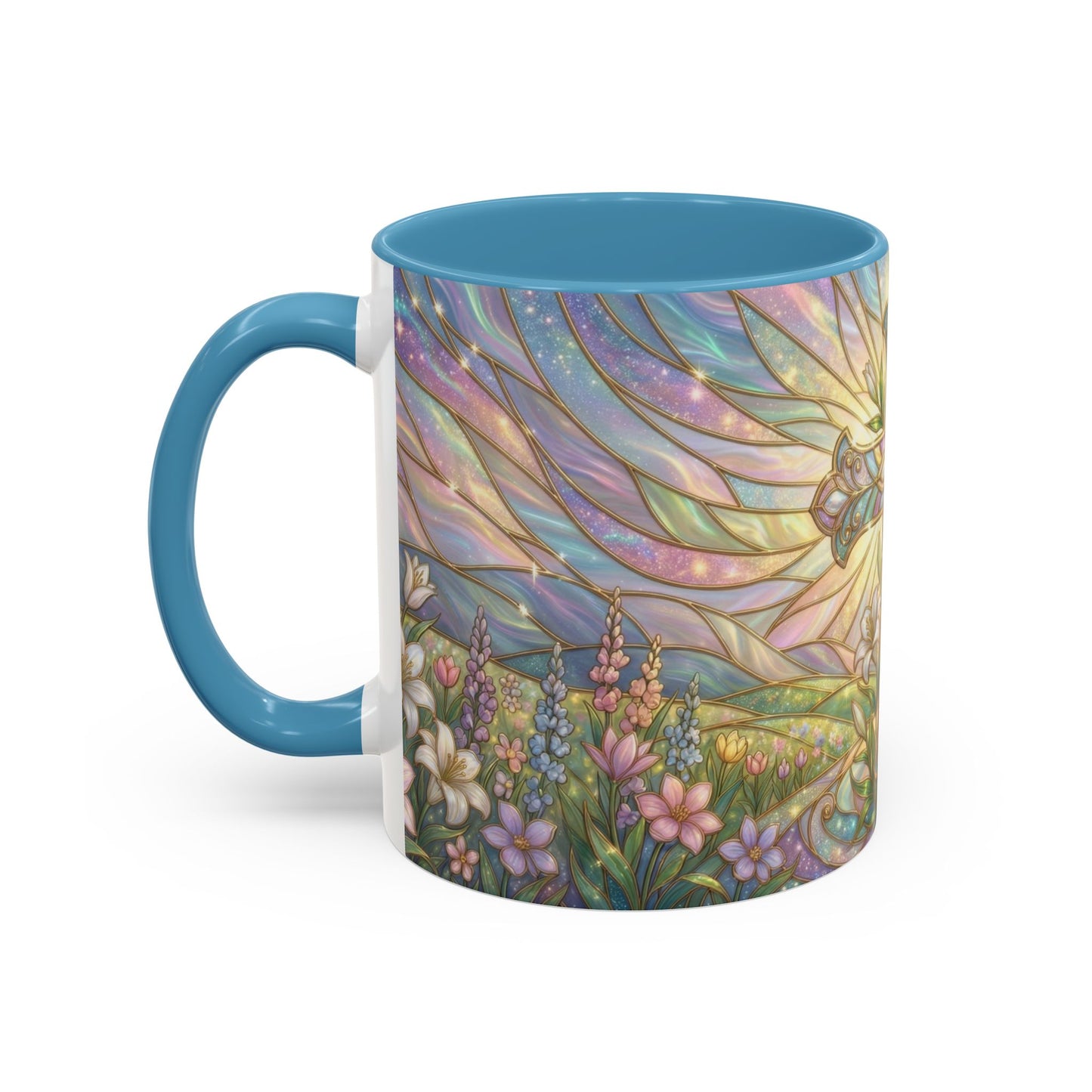 Stained Glass Cross Mug, Easter Lily Coffee Cup, Christian Religious Gift, Pastel Floral Faith Mug, Spring Believer Cup, Baptism Present