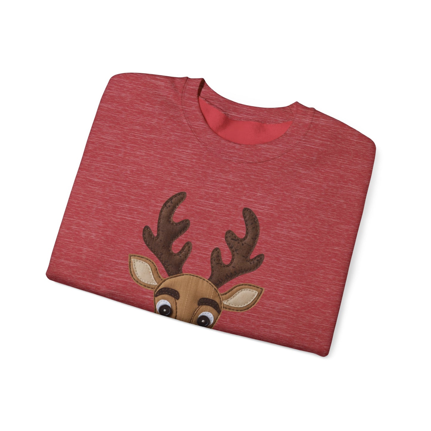 Faux Patchwork Rudolph Sweatshirt, Cute Reindeer Christmas Crewneck, Cozy Holiday Pullover, Winter Reindeer Sweater, Xmas Gift for Women