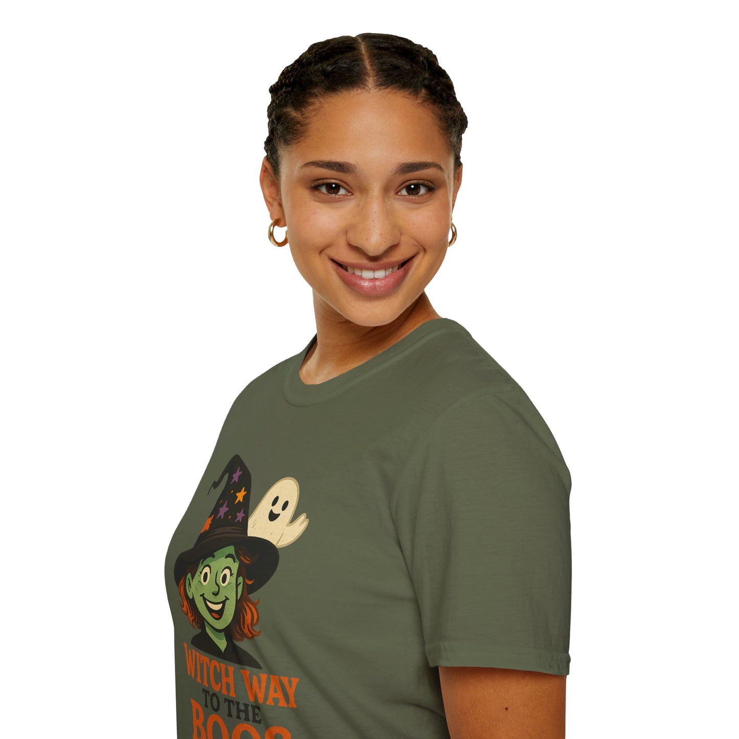 Witch Way to the Boos Halloween Shirt | Cute Witch and Ghost T-Shirt | Spooky Season Graphic Tee | Funny Halloween Costume Top