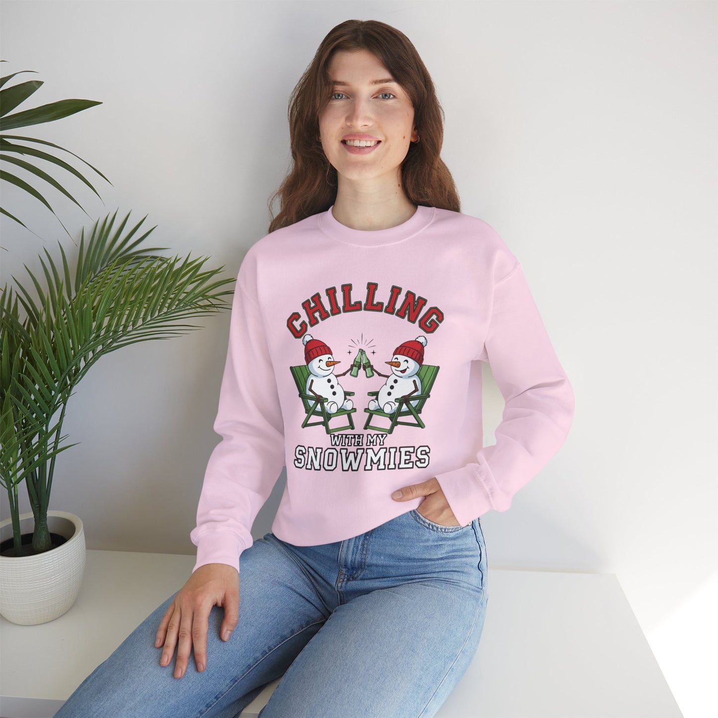 Chilling With My Snowmies Sweatshirt - Funny Christmas Snowman Sweater, Holiday Party Shirt, Cute Winter Gift, Matching Friends Xmas Top