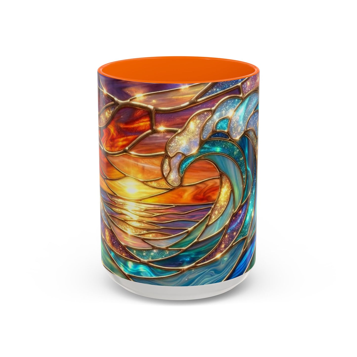 Stained Glass Wave Mug, Cosmic Ocean Coffee Cup, Celestial Sunrise Tea Mug, Surfer Beach Decor Gift, Starry Sea Art, Ocean Lover Cup