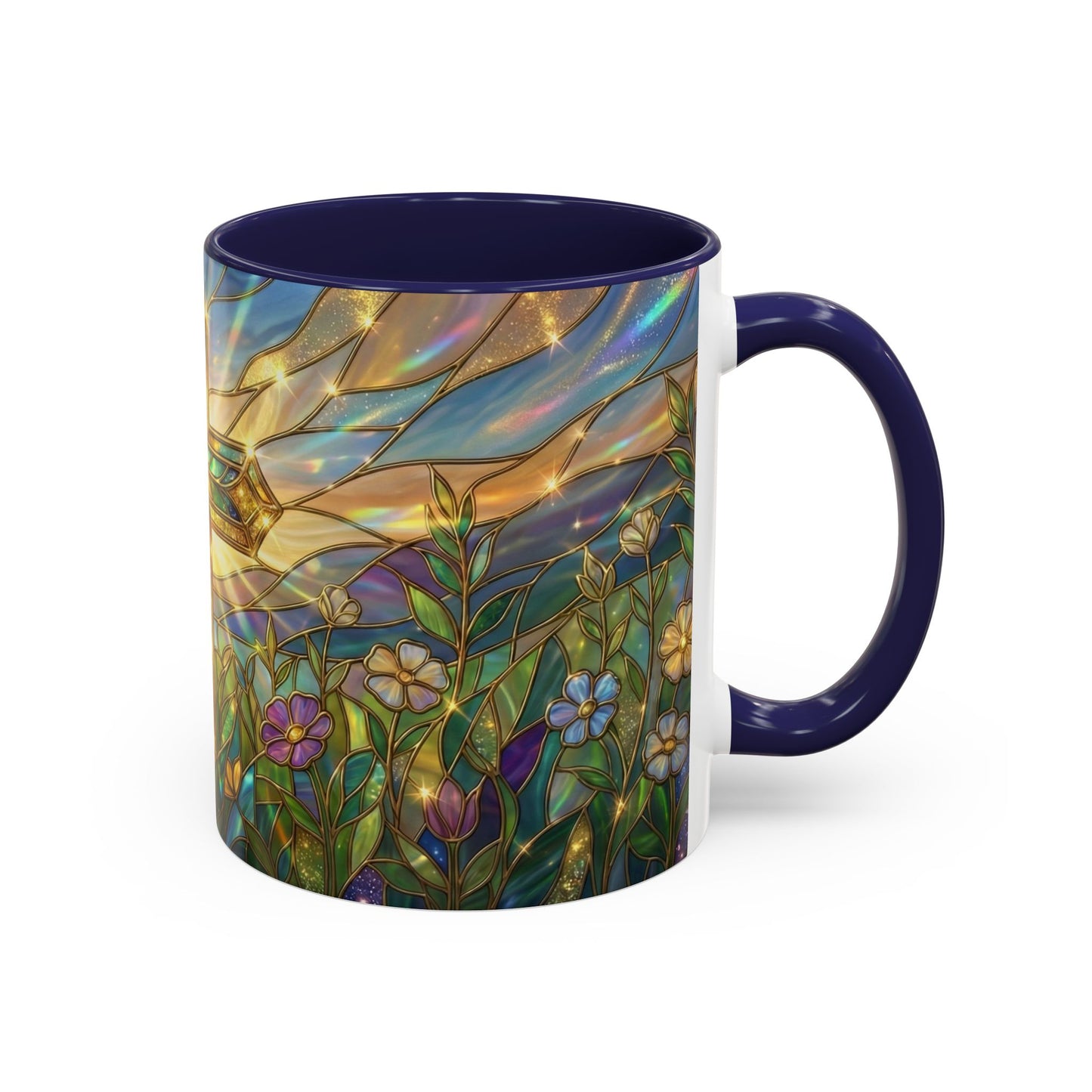 Stained Glass Cross Mug, Christian Coffee Cup With Floral Design, Faith Inspired Ceramic Mug, Religious Gift, 11oz 15oz