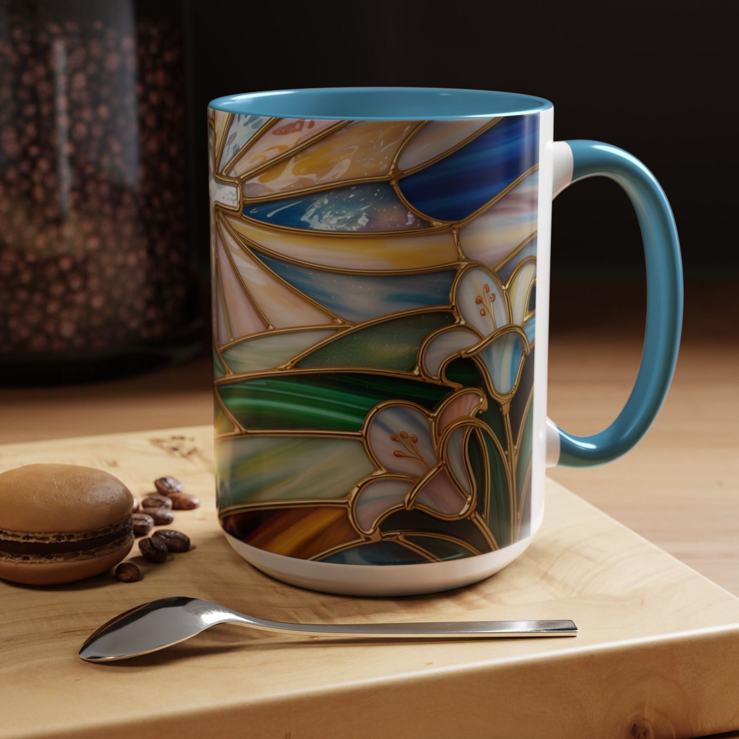 Stained Glass Cross Christian Mug • Inspirational Religious Coffee Cup • Colorful Faith Gift • Bible Verse Style Art • 11oz & 15oz
