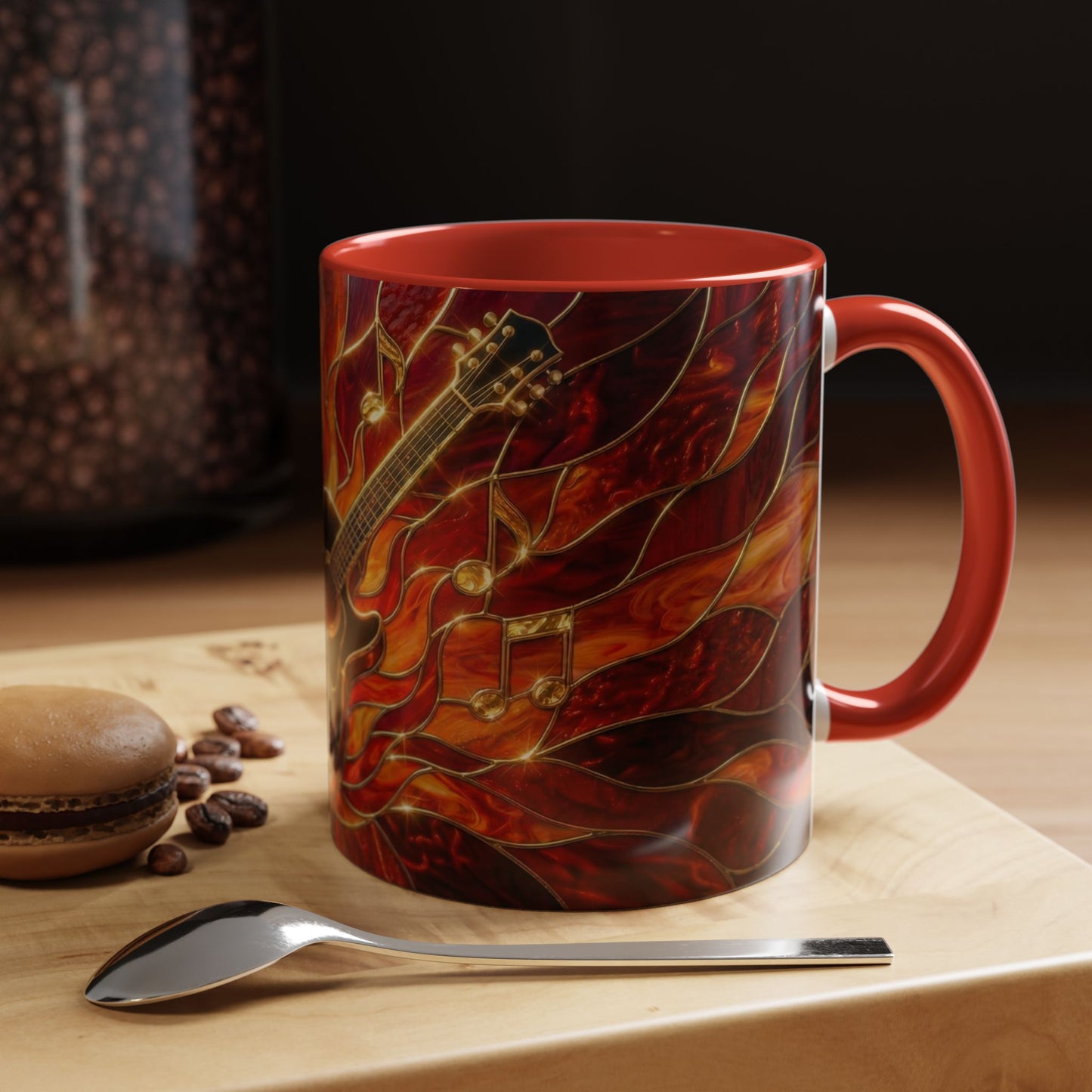Stained Glass Guitar Mug, Fire Guitar Coffee Mug, Music Lover Gift Mug, Rock Guitar Art Cup, Musician Gift Mug, Guitar Lover Cup