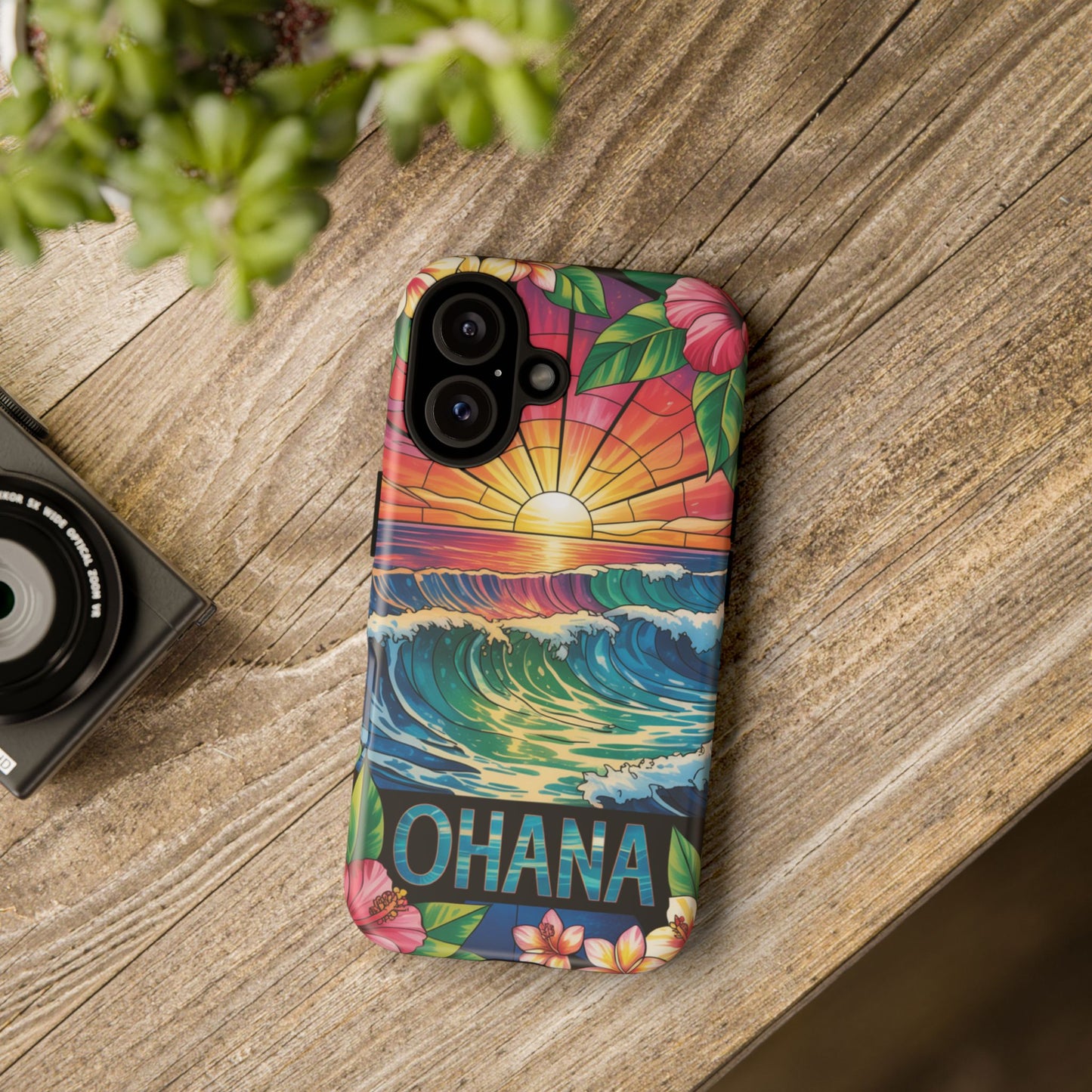 Ohana iPhone Case Tropical Hawaiian Sunset Phone Cover Wave Floral Beach Art Cute Gift for iPhone Lovers