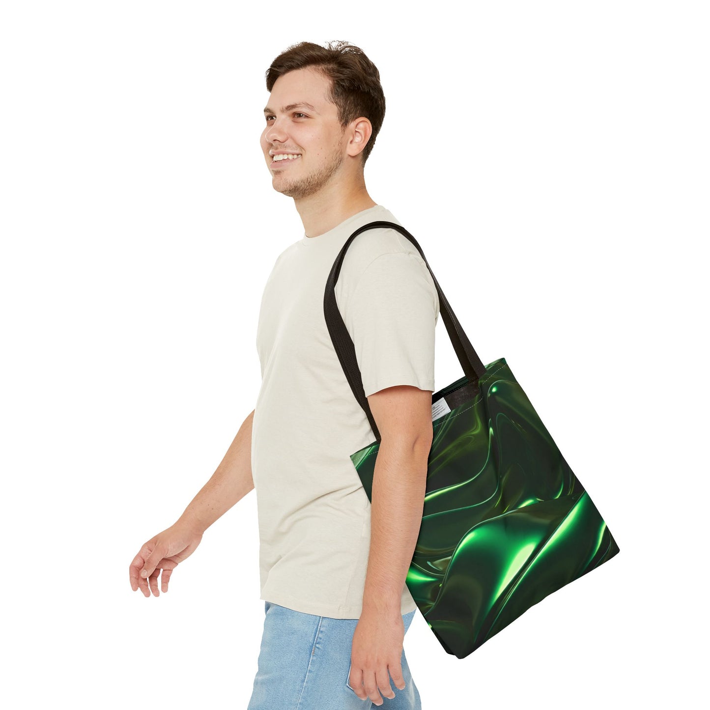 Futuristic Green Tote Bag - Abstract Metallic Wave Art Tote - Glossy Cyber Aesthetic Bag, Techwear Vibes, Edgy Gamer Gift, Trendy Street Style