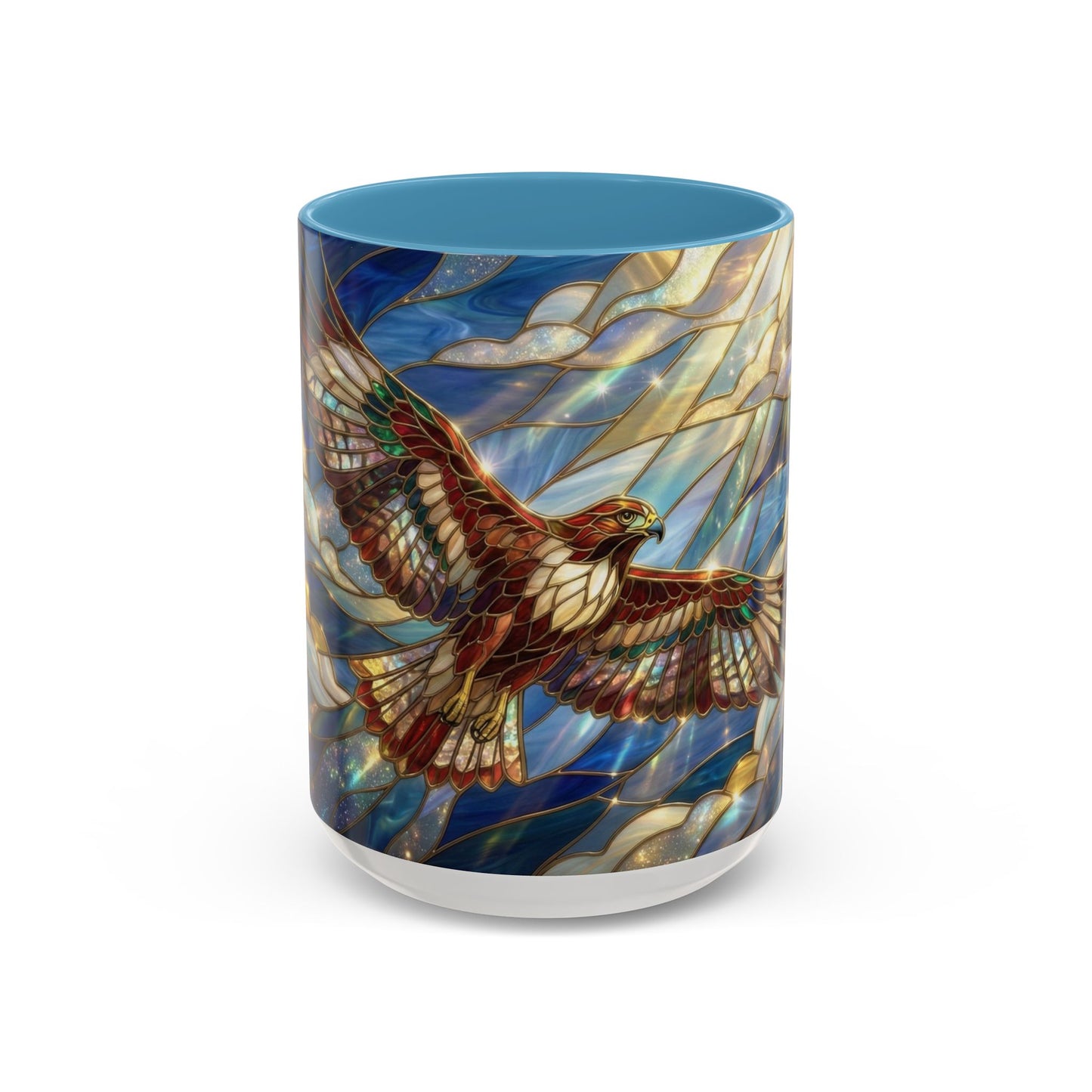 Stained Glass Hawk Mug, Soaring Bird Coffee Mug, Nature Art Hawk Cup, Bird Lover Gift, Stained Glass Style Animal Mug