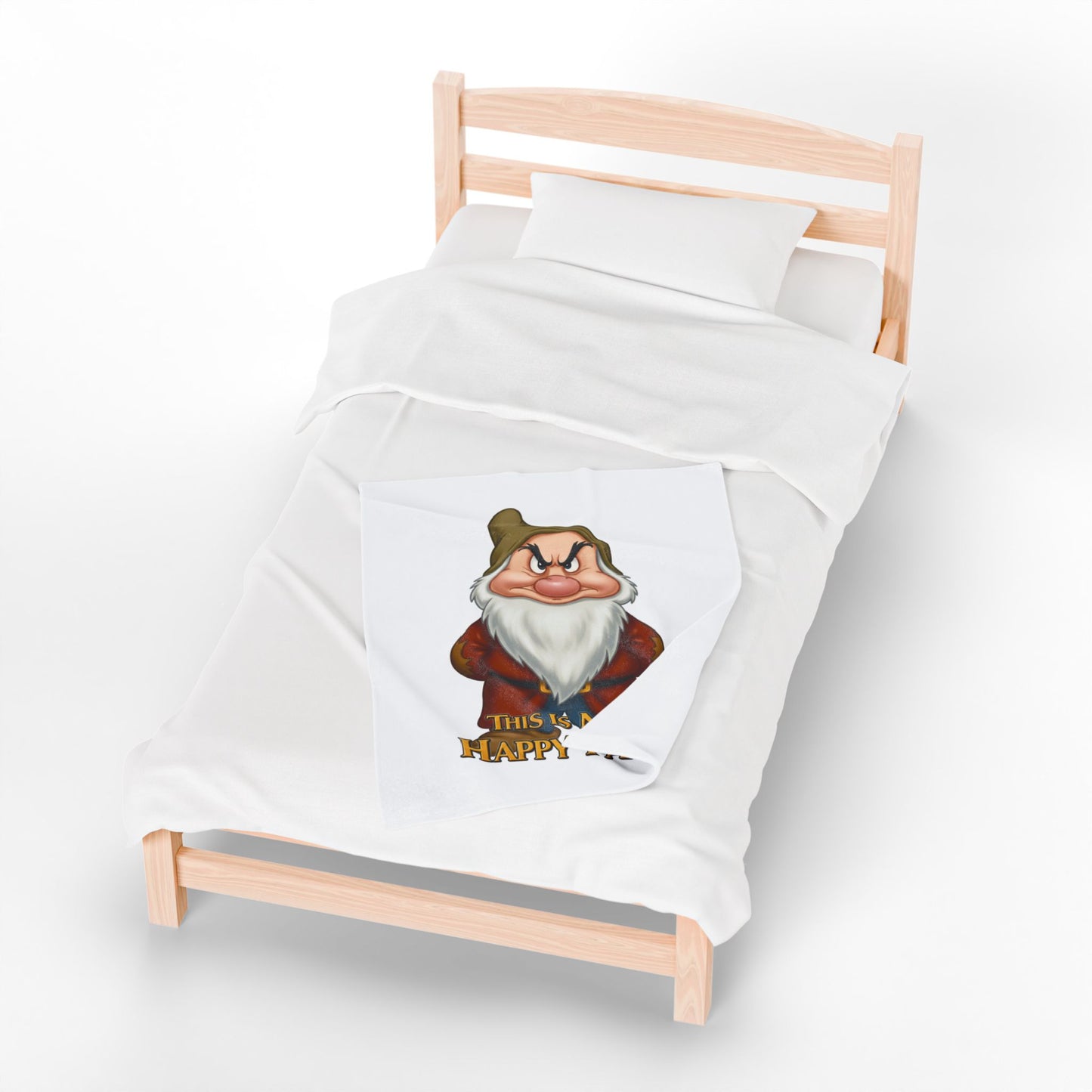 Funny Velveteen Plush Blanket with a Grumpy Dwarf - "This is My Happy Face"