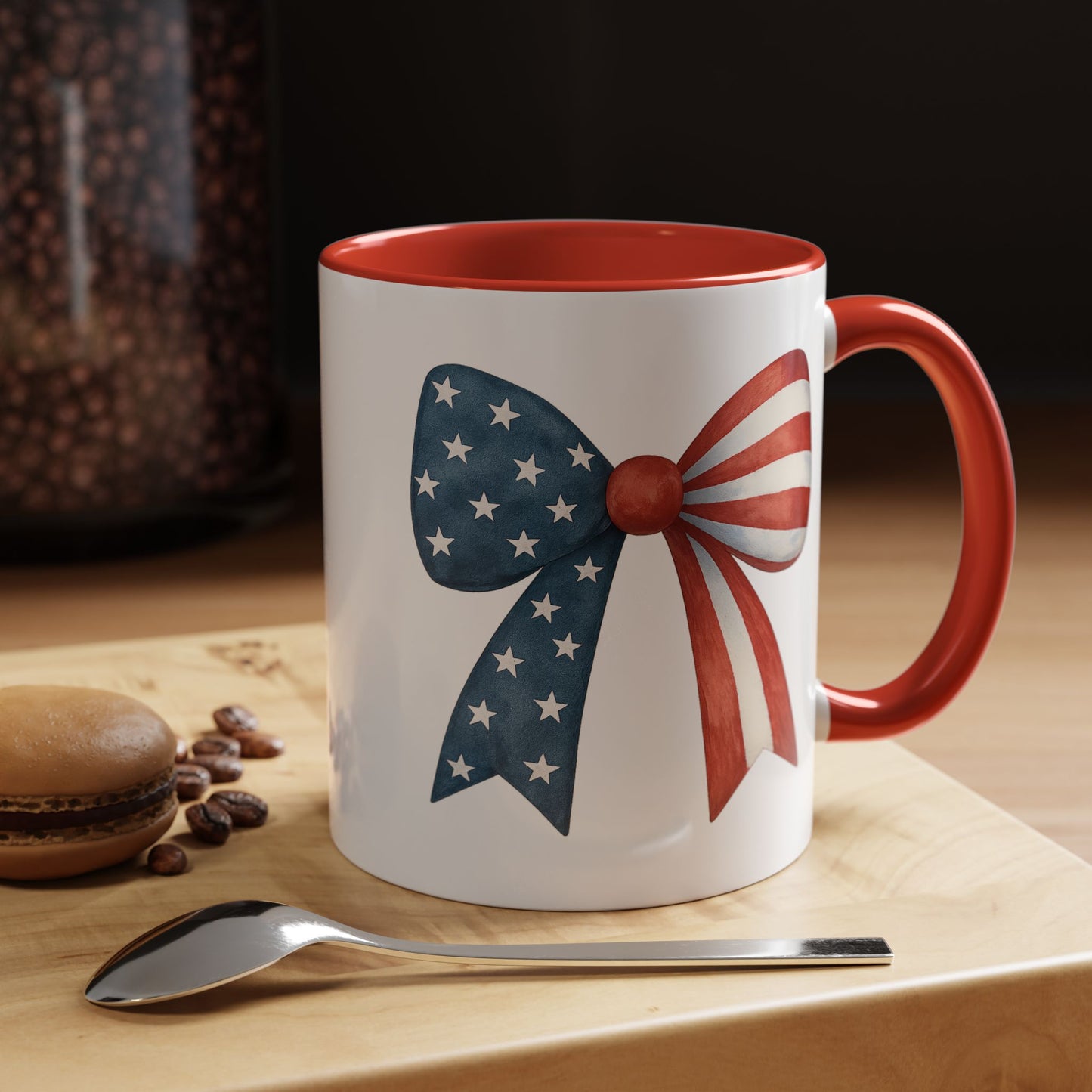Patriotic Bow Mug | 4th of July Coffee Mug | American Flag Mug | USA Stars Stripes Cup | July 4th Gift Idea | Red White Blue Drinkware