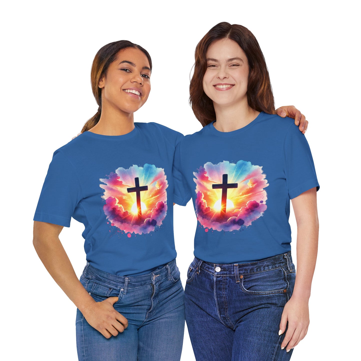 Faith Cross Sunburst Christian Tee | Inspirational Christian T-Shirt | Colorful Sunrise Cross Shirt | Faith Gifts for Women Men