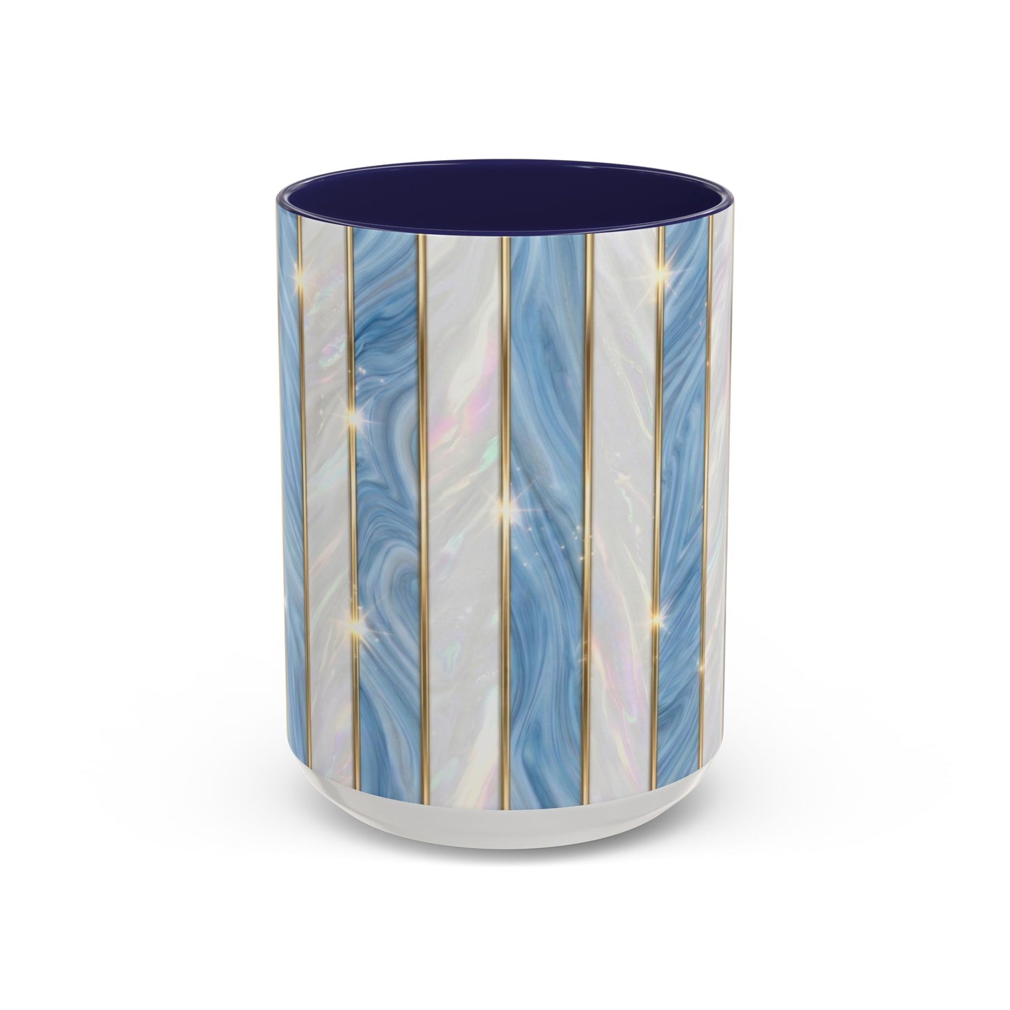 Faux Stained Glass Mug, Blue Pearlescent Coffee Cup, Art Deco Stained Glass Decor, Elegant Gold Stripe Teacup, Unique Art Gift For Her