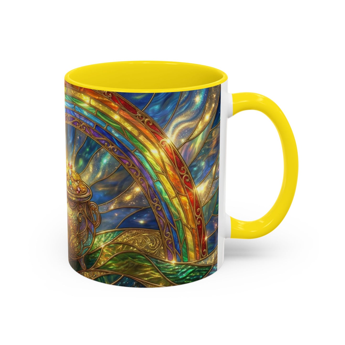 Stained Glass Pot of Gold Mug, Rainbow Coffee Cup, St Patricks Day Gift, Magical Fantasy Tea Mug, Celestial Drinkware, Lucky Irish Gift
