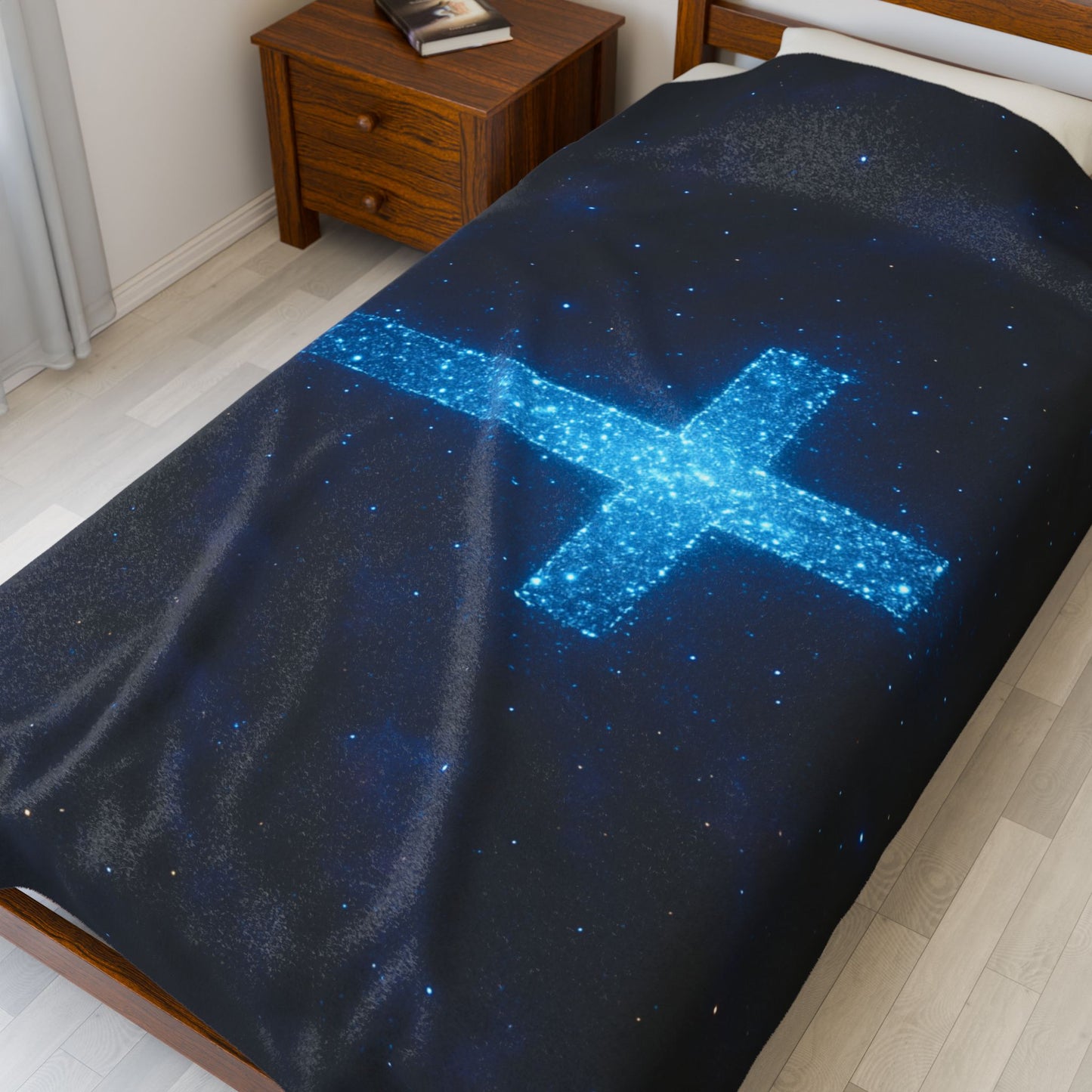 Velveteen Plush Blanket with Bioluminescent Cross Design Christian Decor Inspirational Throw Spiritual Blanket Gift for Believers