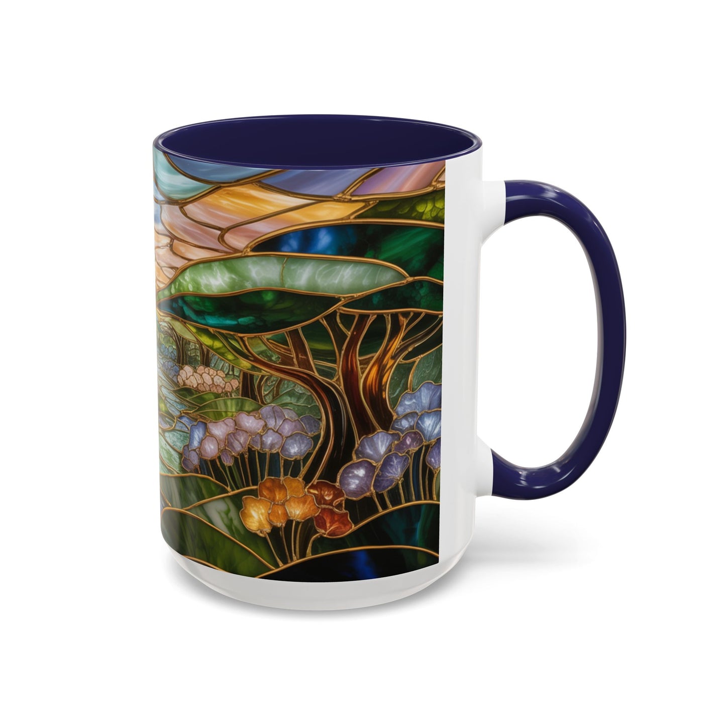 Stained Glass Woodland Forest Mug, Tree & Flowers Coffee Cup, Nature Lover Gift, Artistic Woodland Art Mug, Rustic Home Decor Mug