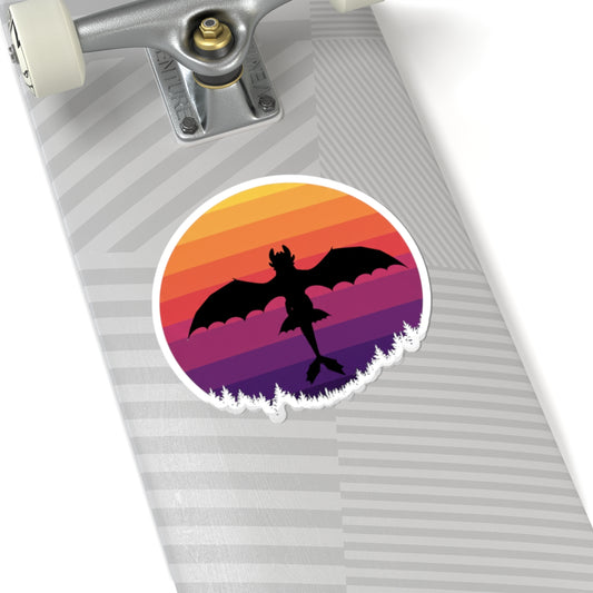 Dragon Sunset Sticker | Fantasy Vinyl Sticker | Cottagecore Aesthetic | DnD Gift | Laptop Skateboard Sticker | Retro Dragon Decal