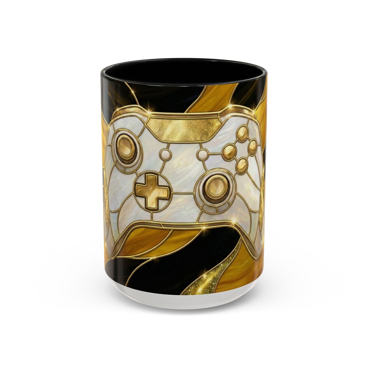 Stained Glass Gamer Mug, Gold Controller Coffee Cup, Video Game Gifts for Him, Gamer Boyfriend Gift, Teen Boy Gaming Mug, Desk Decor