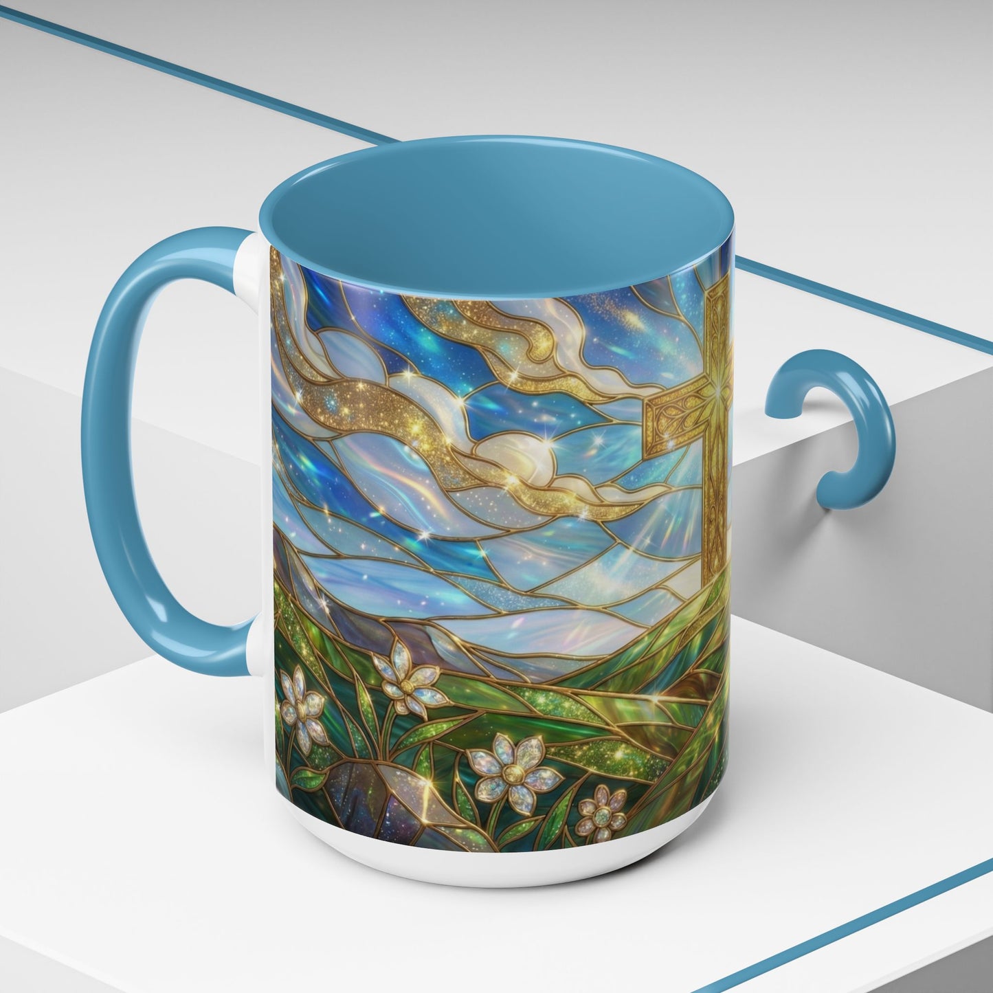 Stained Glass Cross Mug, Christian Coffee Mug, Faith Inspired Art Cup, Religious Gift For Women Men, Inspirational Christian Mug