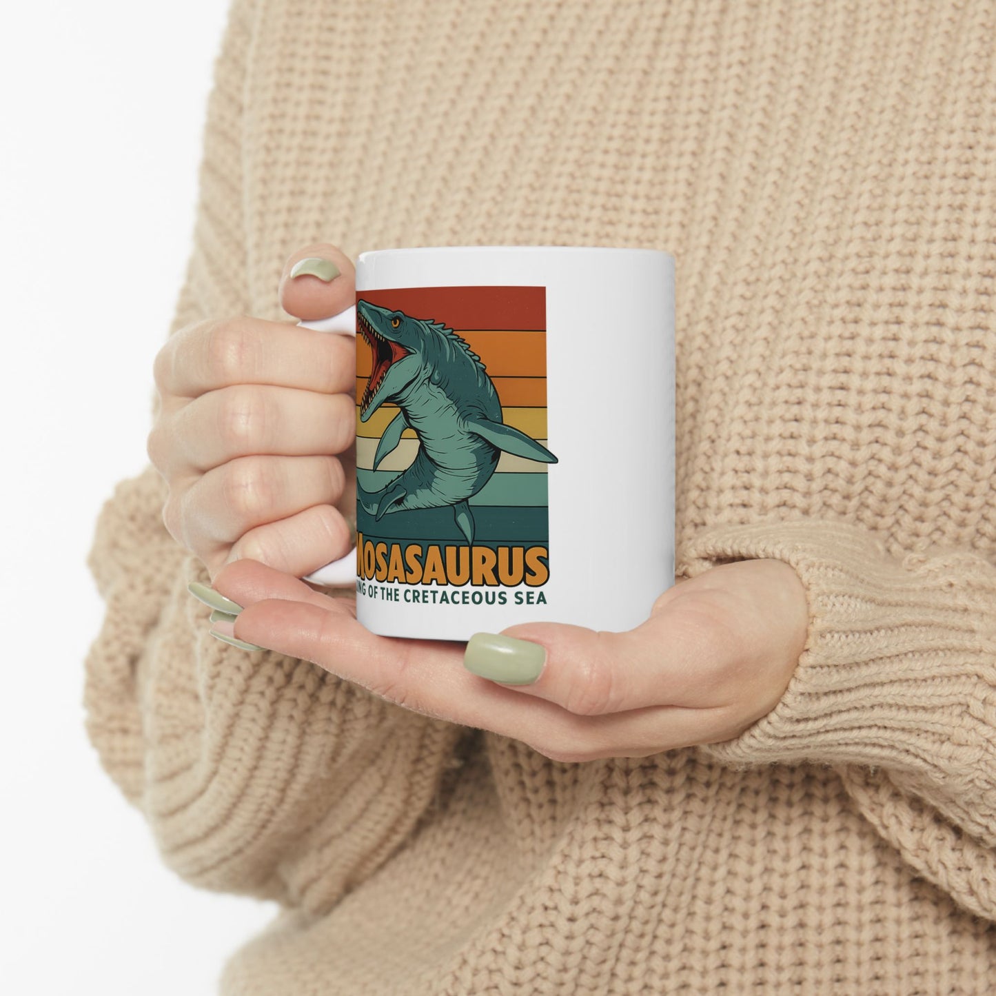 Retro Mosasaurus Mug - Ocean Beast Ceramic Coffee Cup 11oz/15oz | Jurassic Sea Monster Gift for Dinosaur Lovers Marine Mug