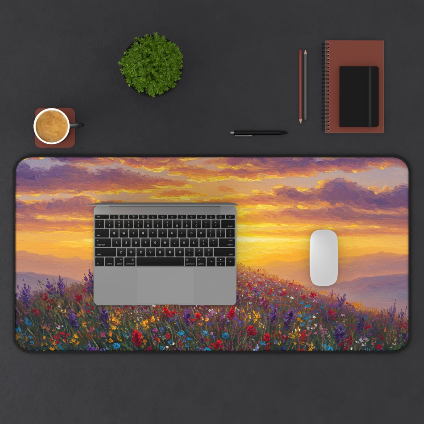 Desk Mat Mouse Pad - Cross on a Hill Monet Style Painting Christian Accessory Spiritual Mouse Pad Religious Desk Mat