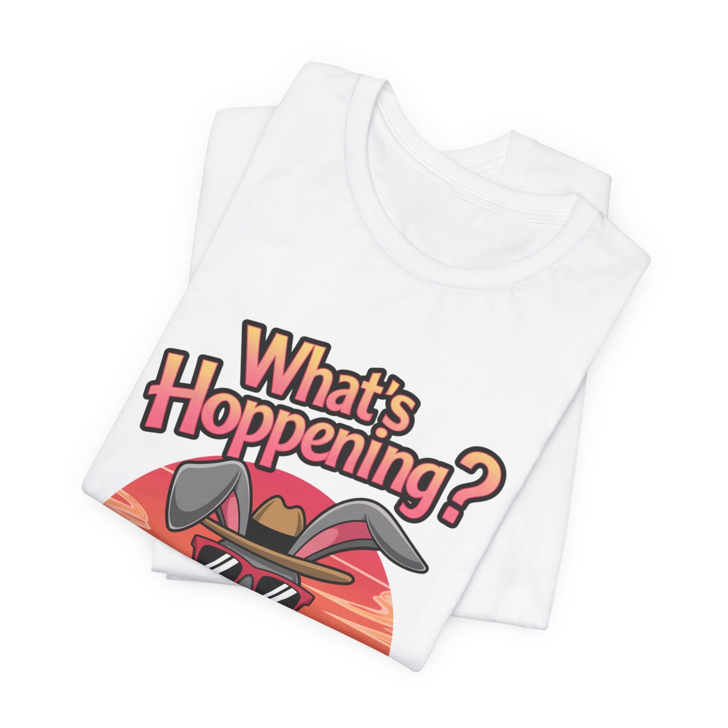 What’s Hoppening Funny Bunny Shirt – Cute Rabbit Pun T-Shirt – Sunset Graphic Tee for Animal Lovers, Easter, and Pun Enthusiasts