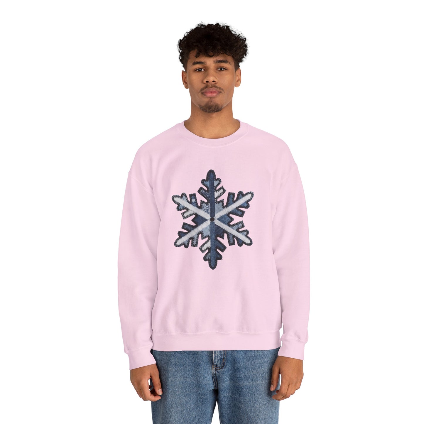Faux Patchwork Snowflake Sweatshirt, Winter Snowflake Crewneck, Cozy Christmas Sweatshirt, Holiday Patchwork Sweater, Winter Gift