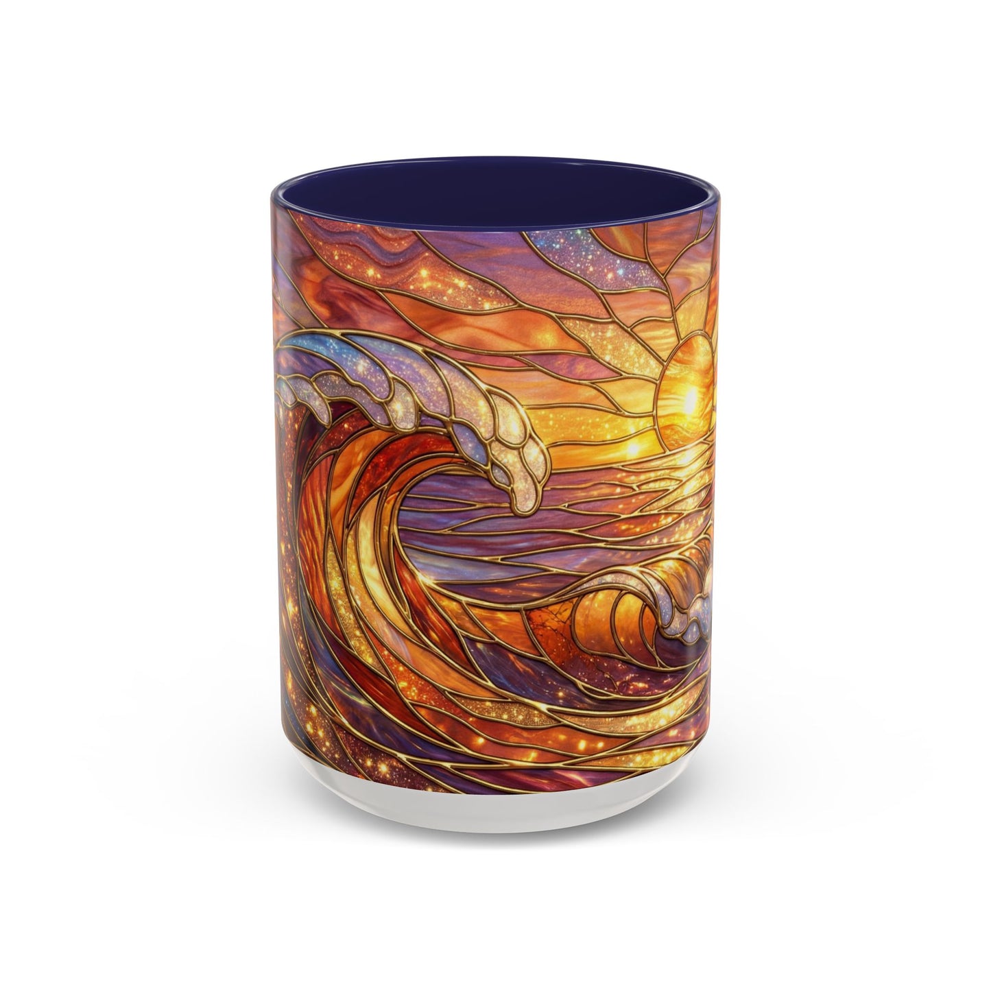 Stained Glass Wave Mug, Ocean Sunset Coffee Cup, Vibrant Beach Art, Sea Lover Gift, Mosaic Tea Cup, Summer Kitchen Decor, Nature Drinkware