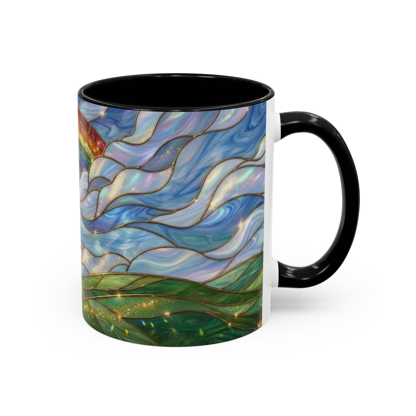 Stained Glass Rainbow Mug, Pot Of Gold Coffee Cup, St Patricks Day Gift, Whimsical Magical Art Mug, Lucky Irish Leprechaun Treasure
