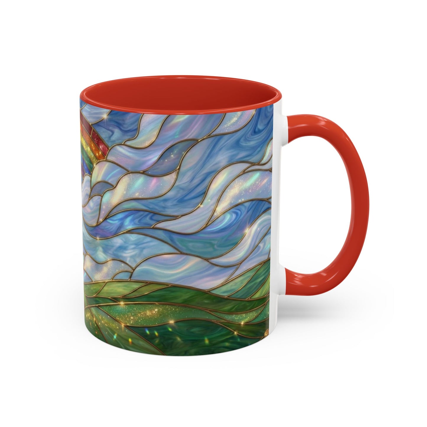 Stained Glass Rainbow Mug, Pot Of Gold Coffee Cup, St Patricks Day Gift, Whimsical Magical Art Mug, Lucky Irish Leprechaun Treasure