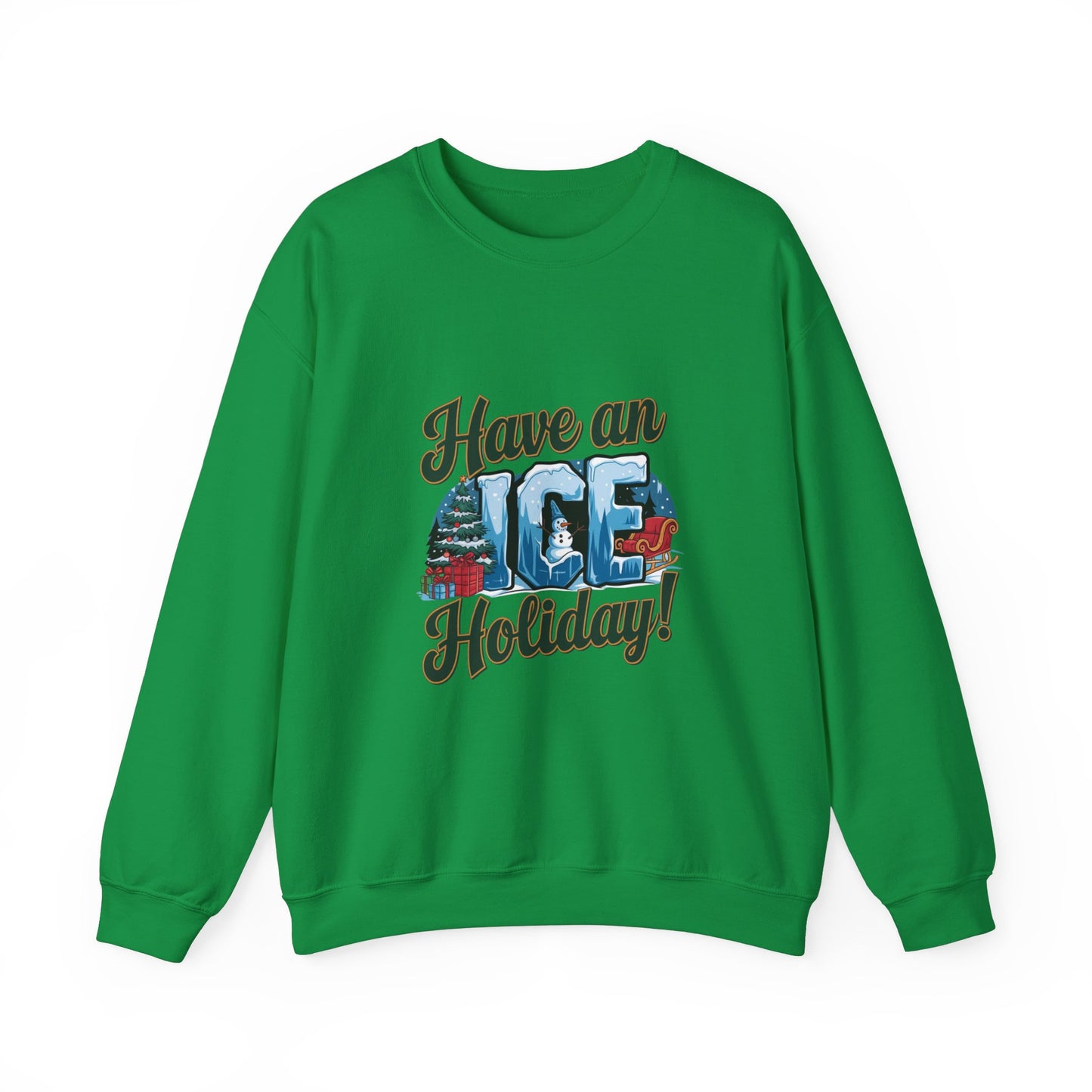Have an ICE Holiday Christmas Sweatshirt, Funny Winter Pun Sweater, Cozy Unisex Crewneck, Cool Snowman Holiday Gift For Him Or Her